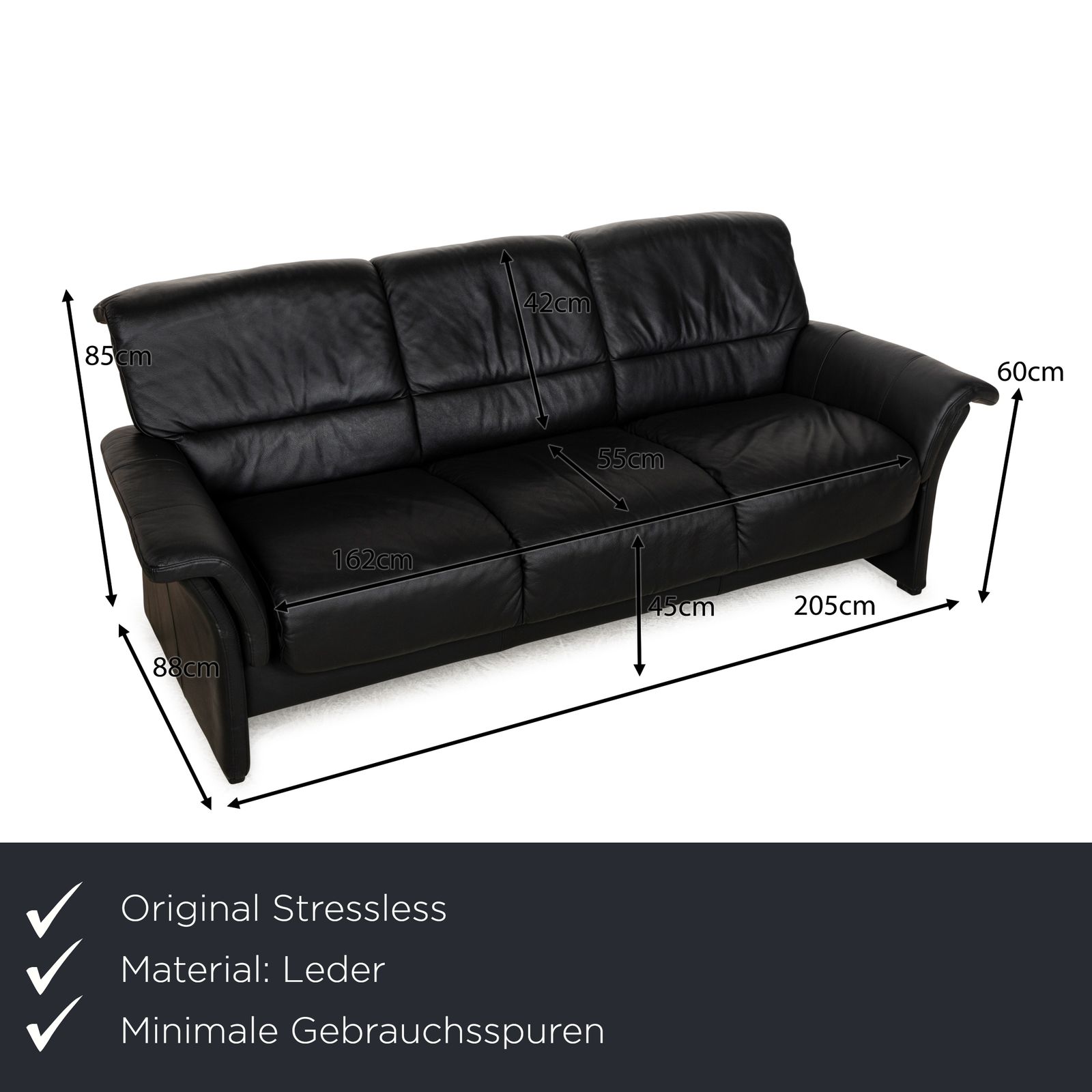 Stressless Leather Three Seater Black Sofa photo furniture