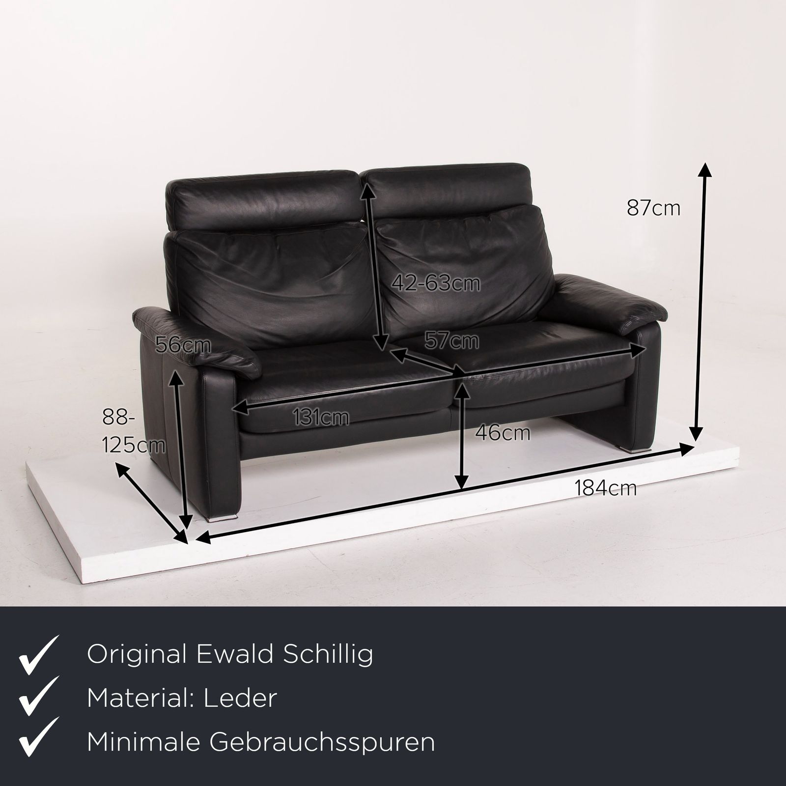 Canapé Ewald Schillig en cuir noir 2 places, fonction manuelle photo furniture