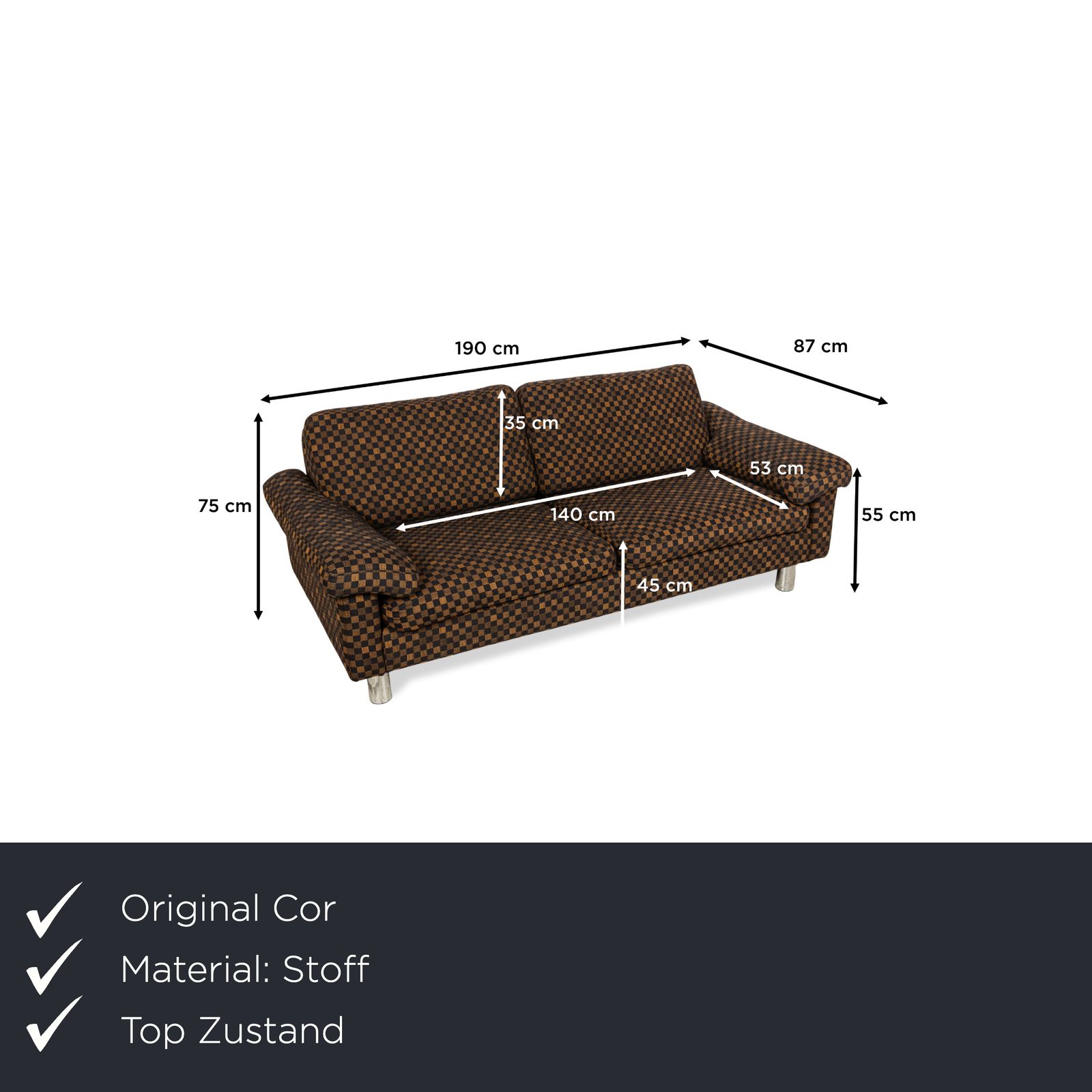 Canapé Cor Conseta 2 places en tissu, noir et brun photo furniture