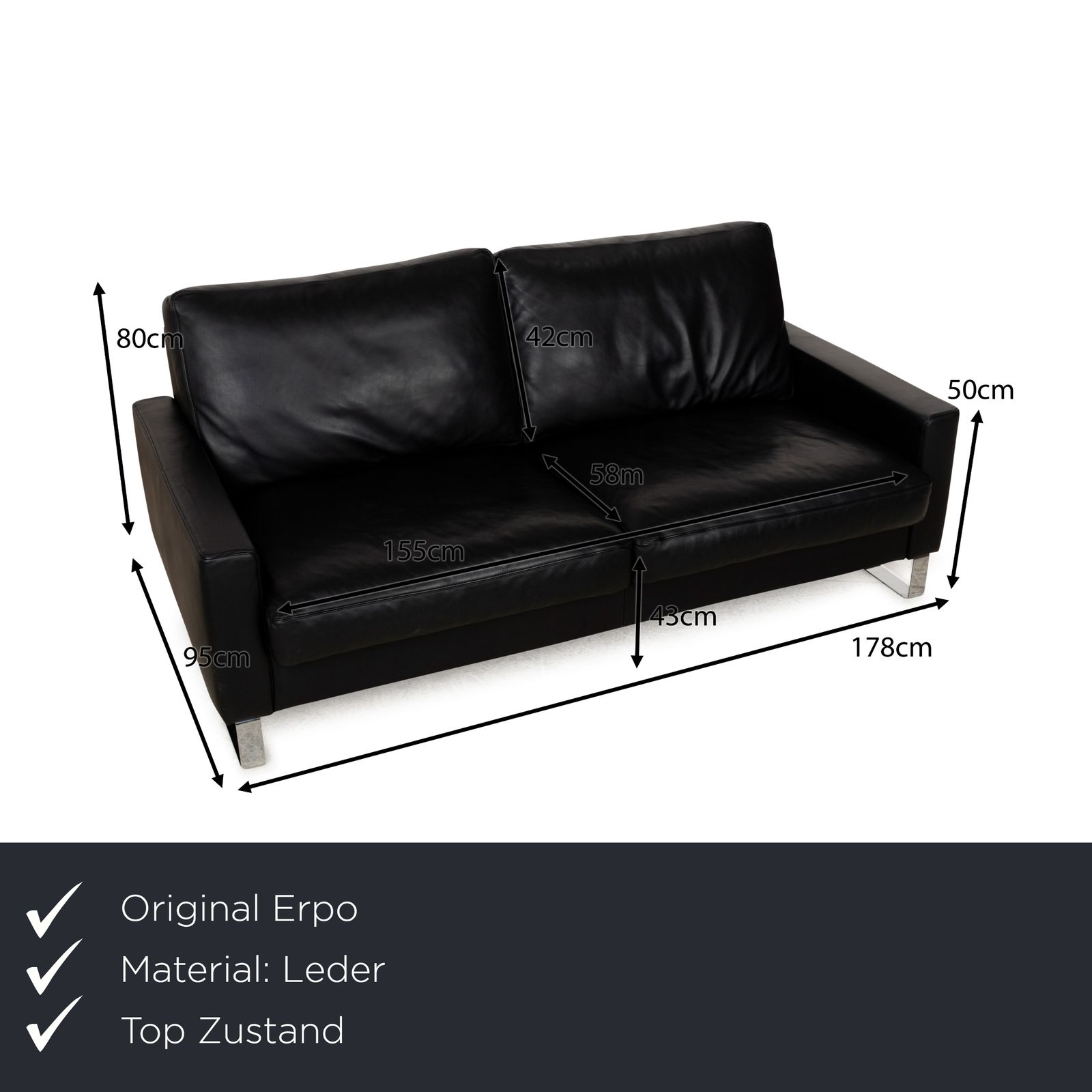 Canapé 3 places Erpo CL 500 en cuir noir photo furniture