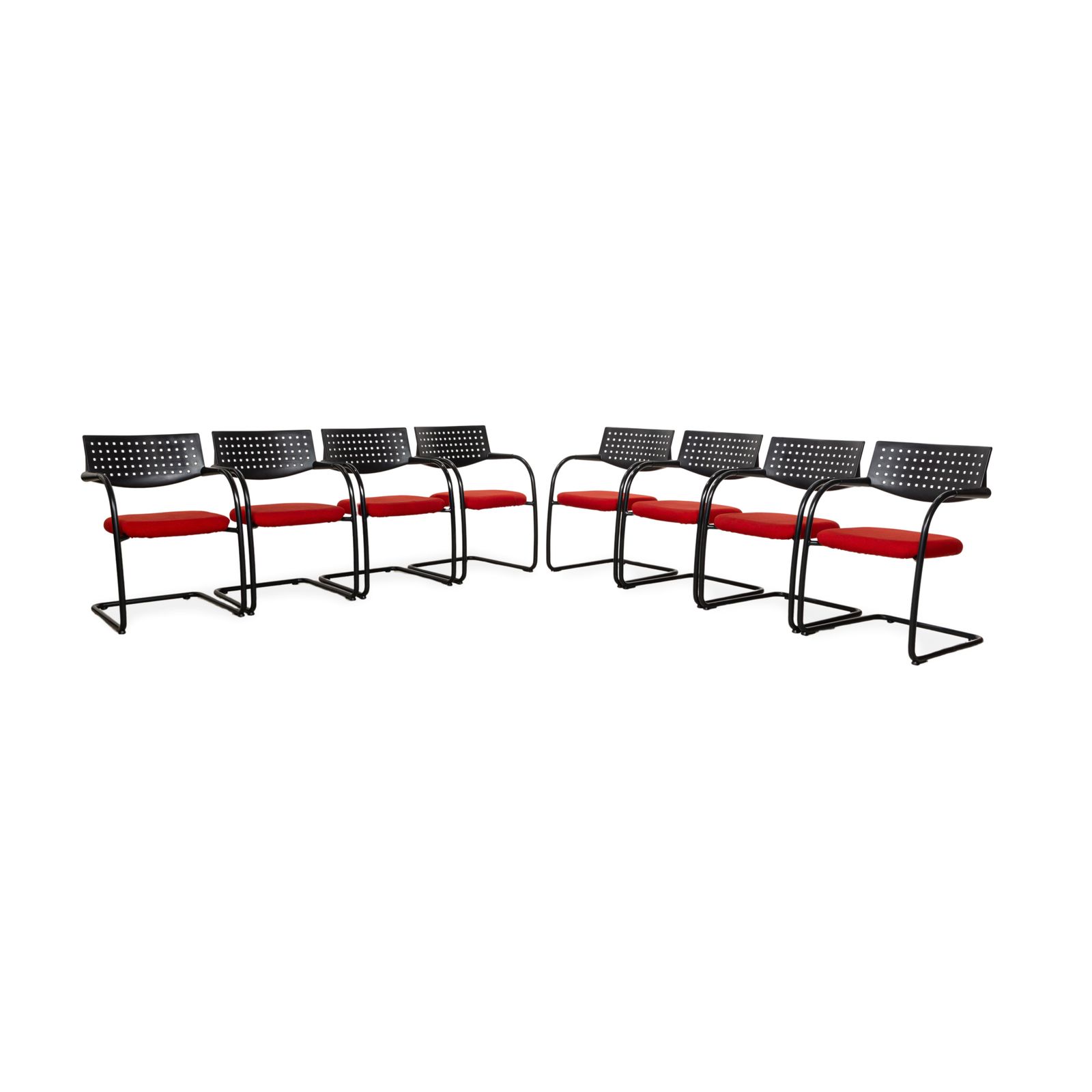 Set Of 8 Vitra Visavis Fabric Chairs Red Black