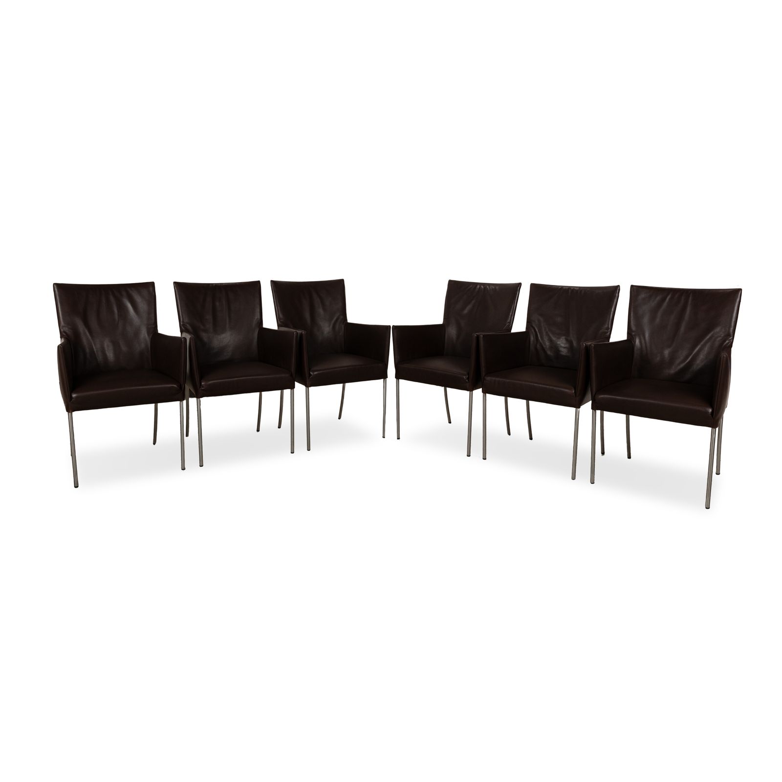 Set Van 6 Bert Plantagie Arc E Leren Stoelen Bruin Eetkamer