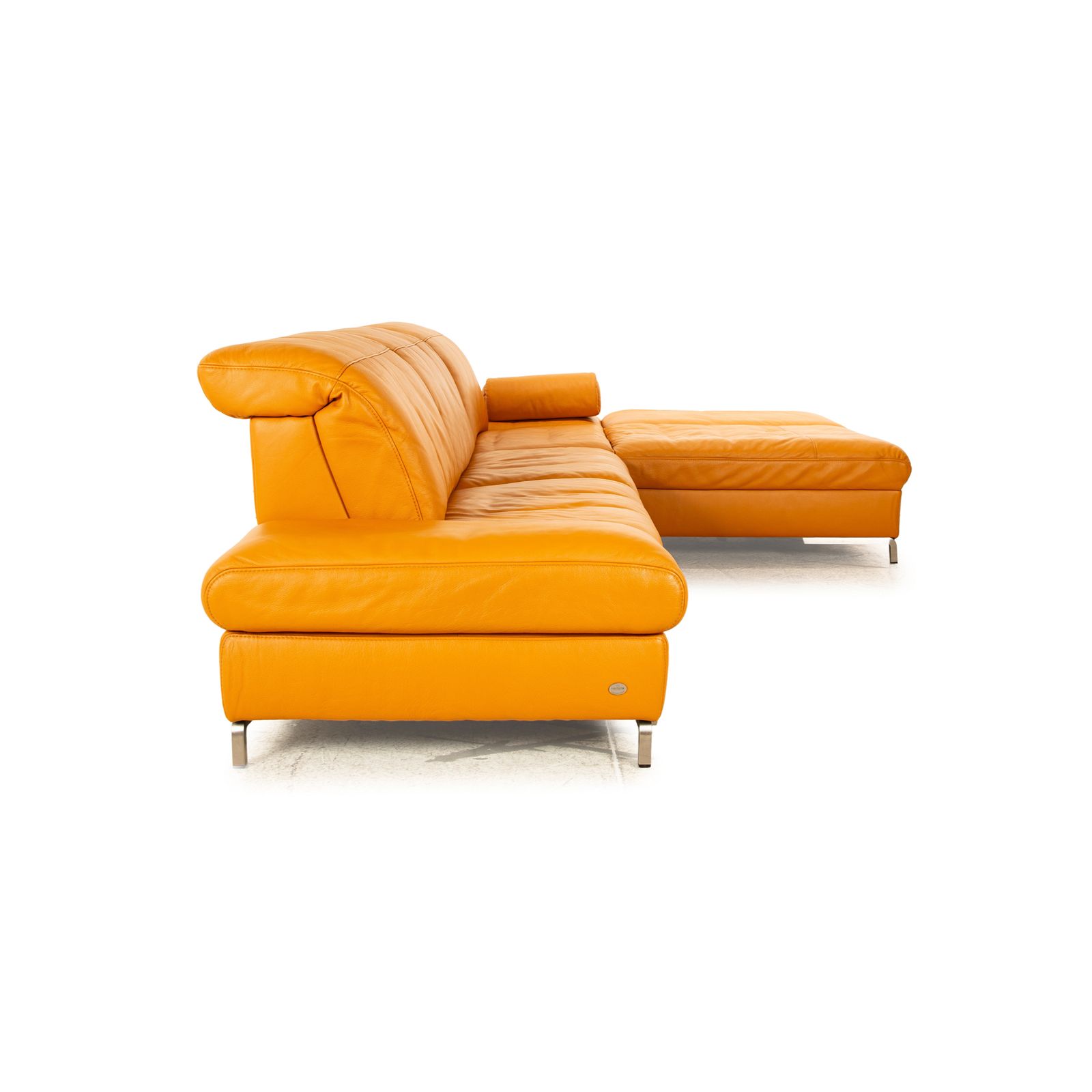 photo for sale Canapé d'angle Himolla en cuir orange abricot, fonction électrique, récamière droite