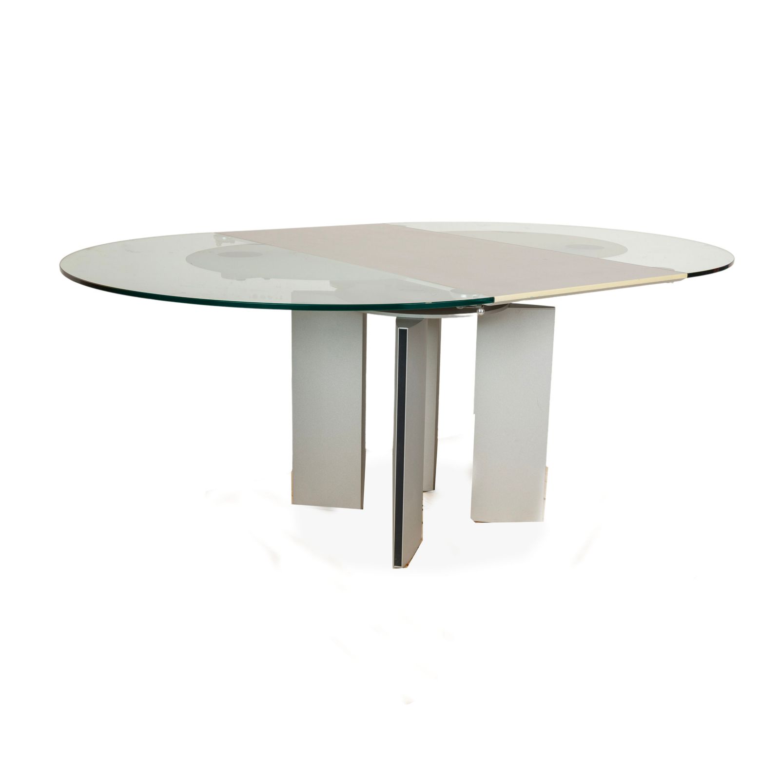 Table à manger Ronald Schmitt K / G 750 / E en verre argenté, fonction rallonge 120-180 x 120 cm photo for sale