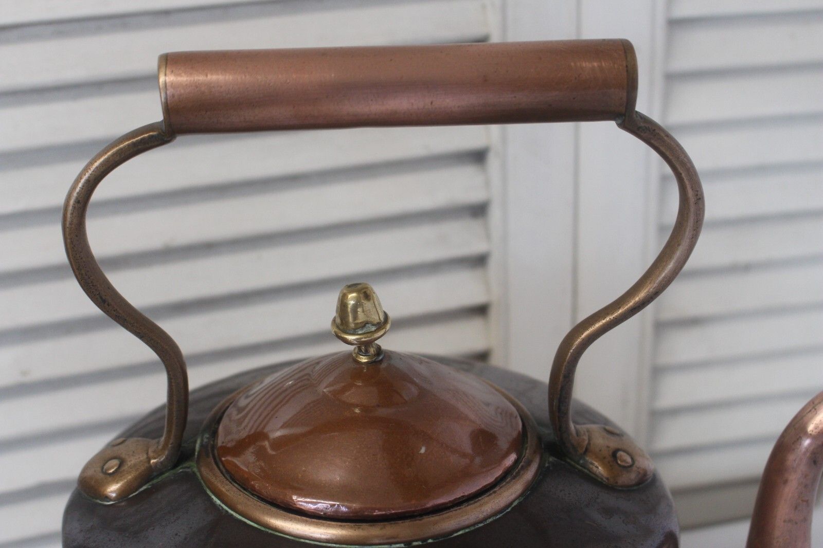 Home Decor Beautiful Antique Copper Kettle 5 Pint Victorian Kettle Wt Dovetail Seam Brass photo