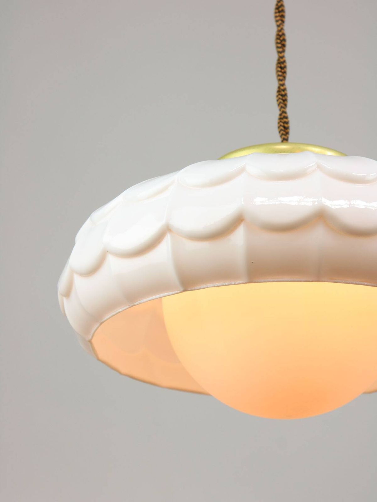 Mid Century Italian Ceramic And Brass Pendant Lamps Set Of 2 photo for sale