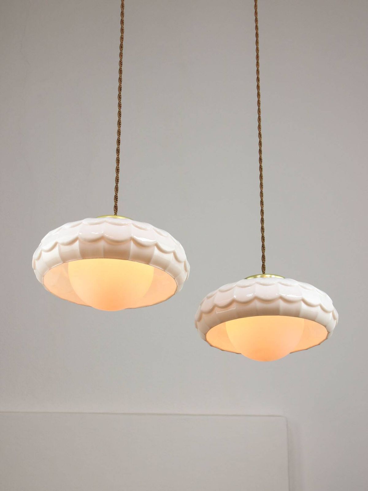 Mid Century Italian Ceramic And Brass Pendant Lamps Set Of 2 photo buy