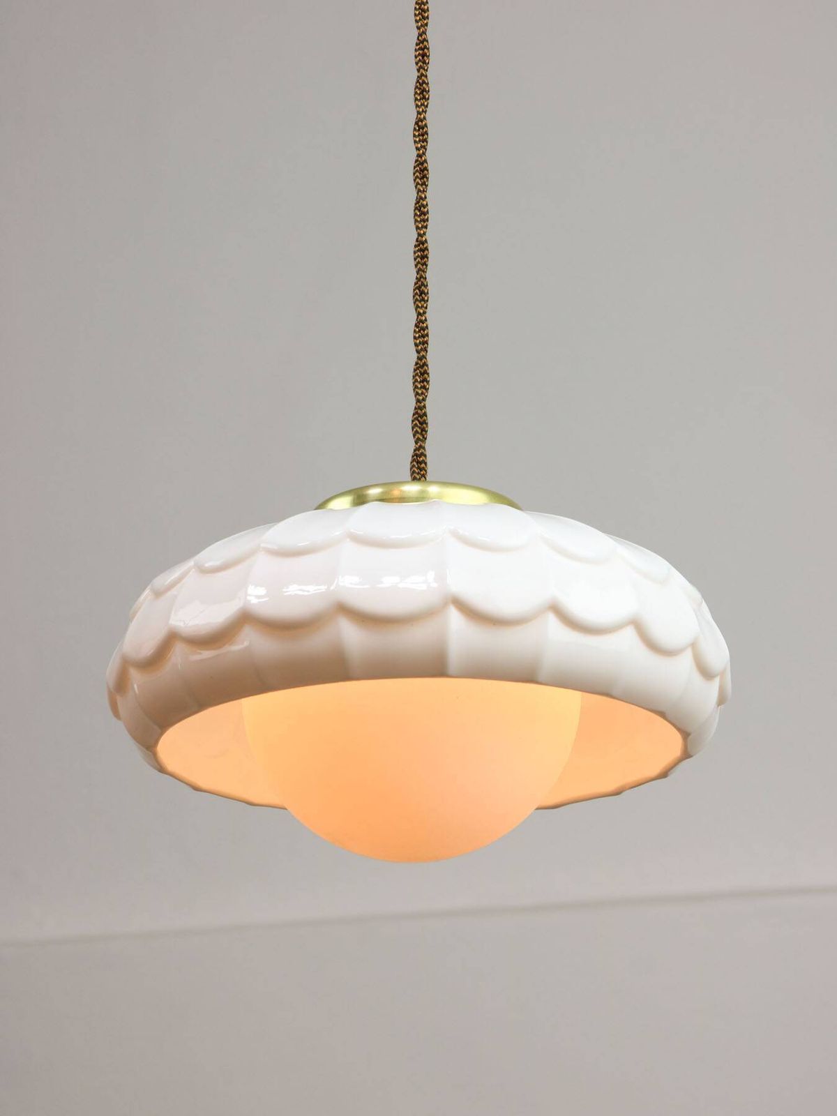 photo furniture Mid Century Italian Ceramic And Brass Pendant Lamps Set Of 2
