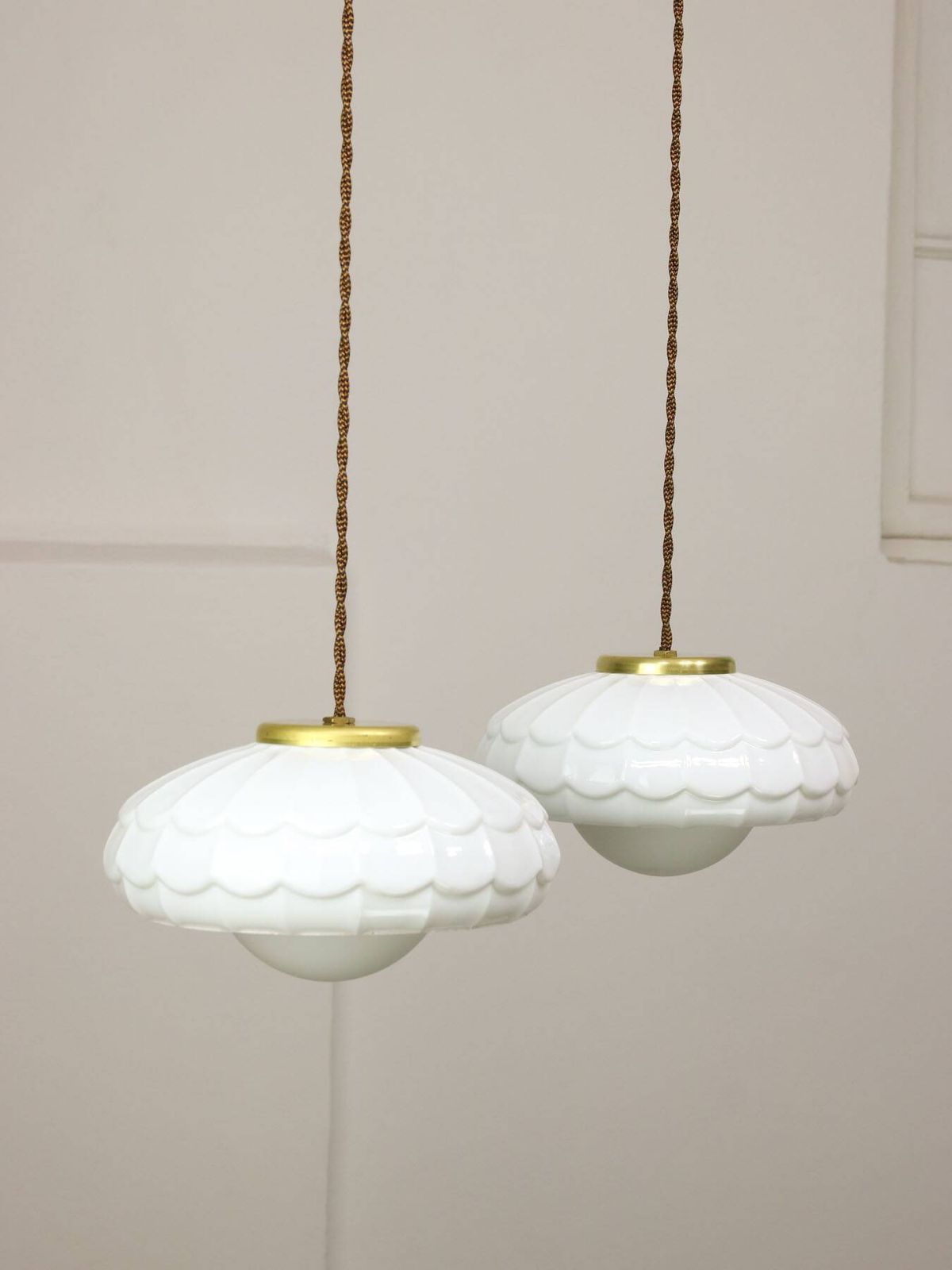 619.0 Mid Century Italian Ceramic And Brass Pendant Lamps Set Of 2 photo