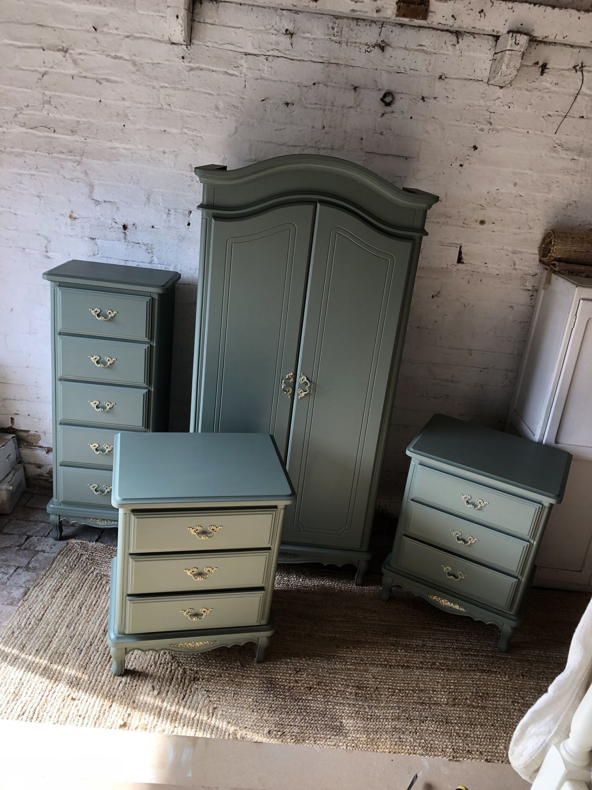 Beautiful Revamped Bedroom Set. Wardrobe,  5 Drawer Chest, 2 X 3 Drawer Bedsides photo for sale