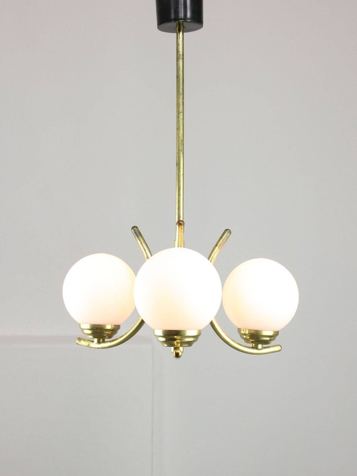 Mid Century Italian Brass And Opaline Chandelier photo Lighting