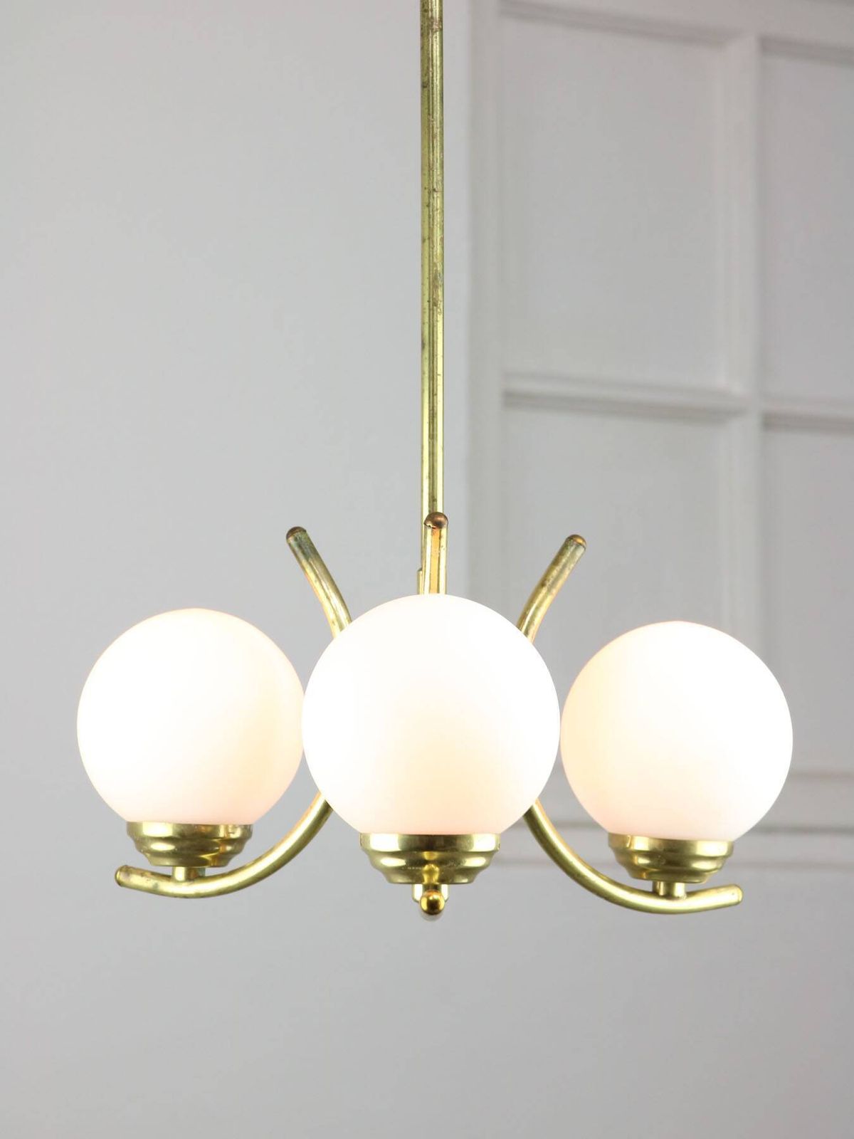 Mid Century Italian Brass And Opaline Chandelier photo 484.0