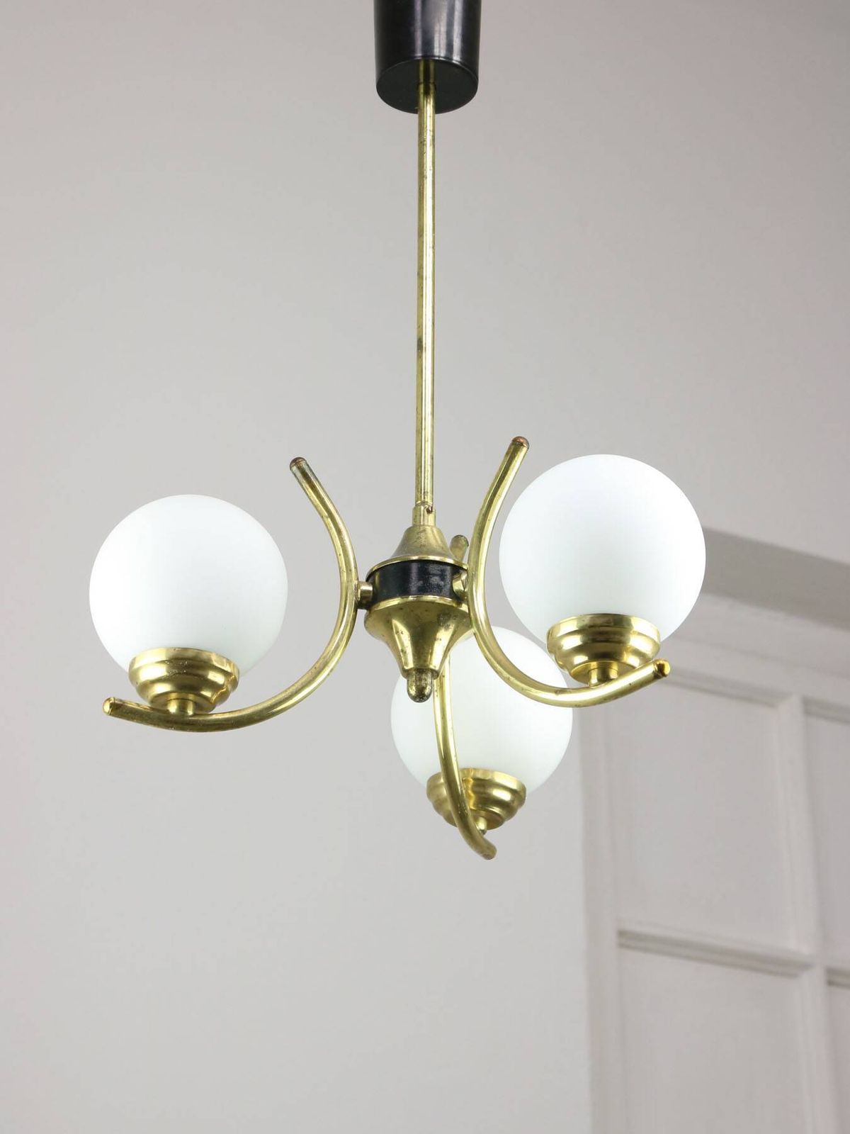 photo buy Mid Century Italian Brass And Opaline Chandelier