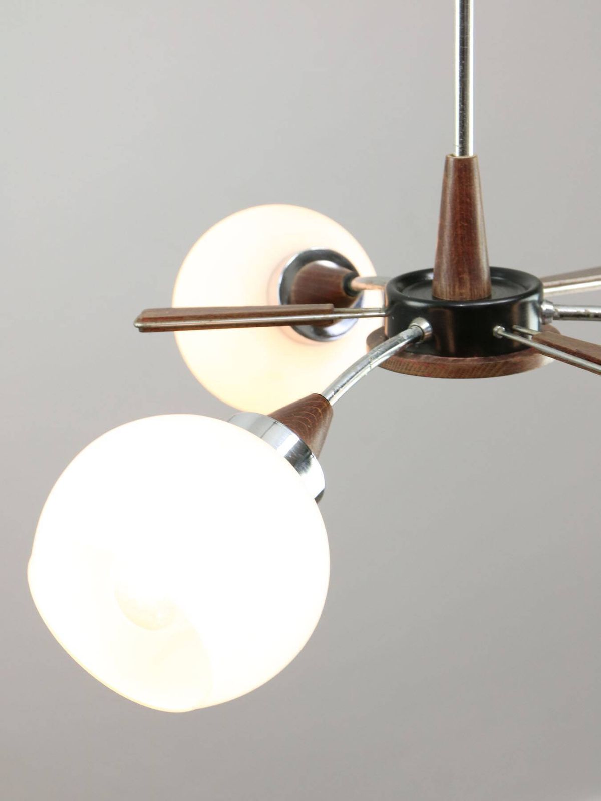 Mid Century Italian Chrome And Opaline Chandelier photo Lighting