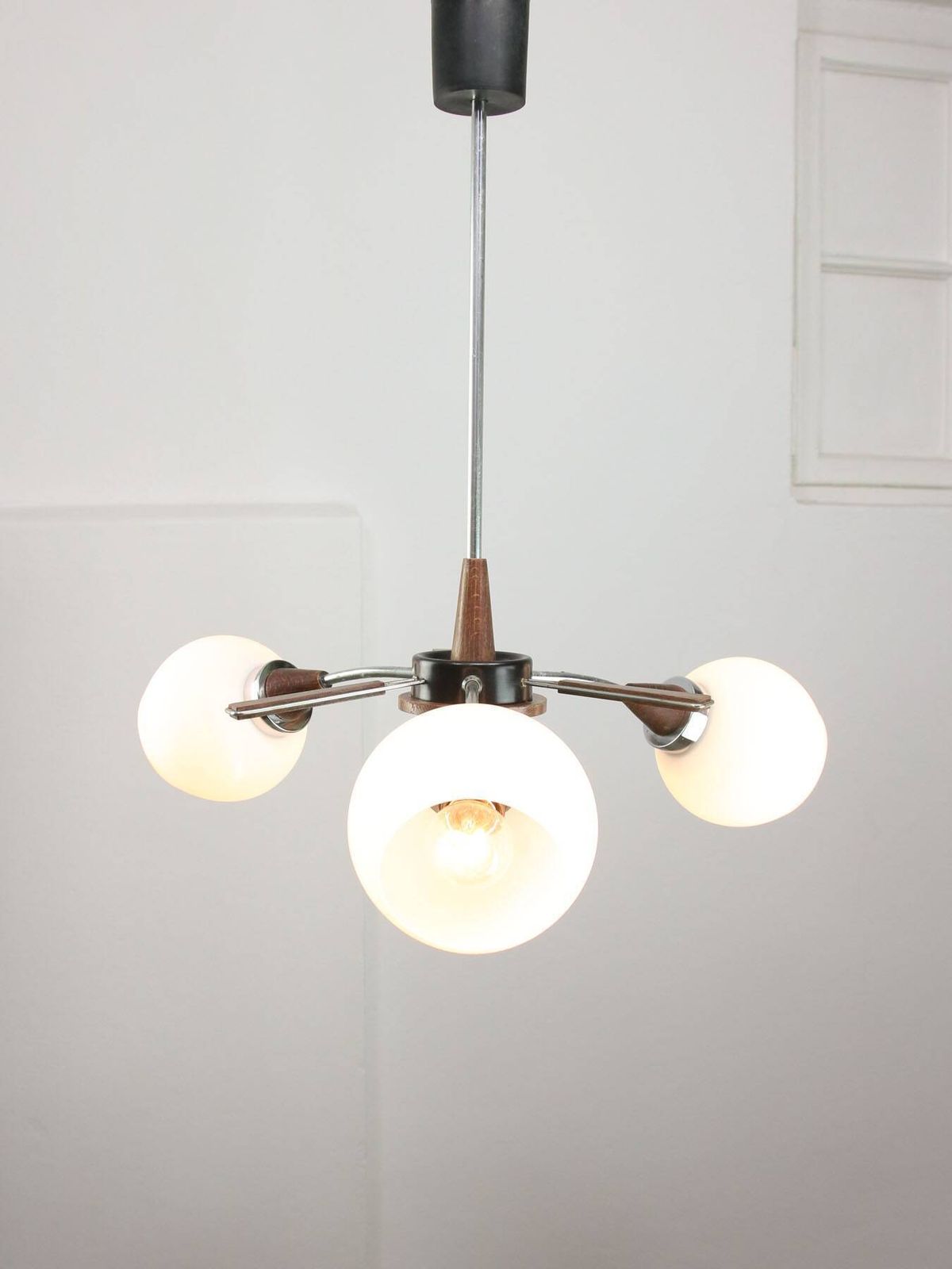 Mid Century Italian Chrome And Opaline Chandelier photo buy