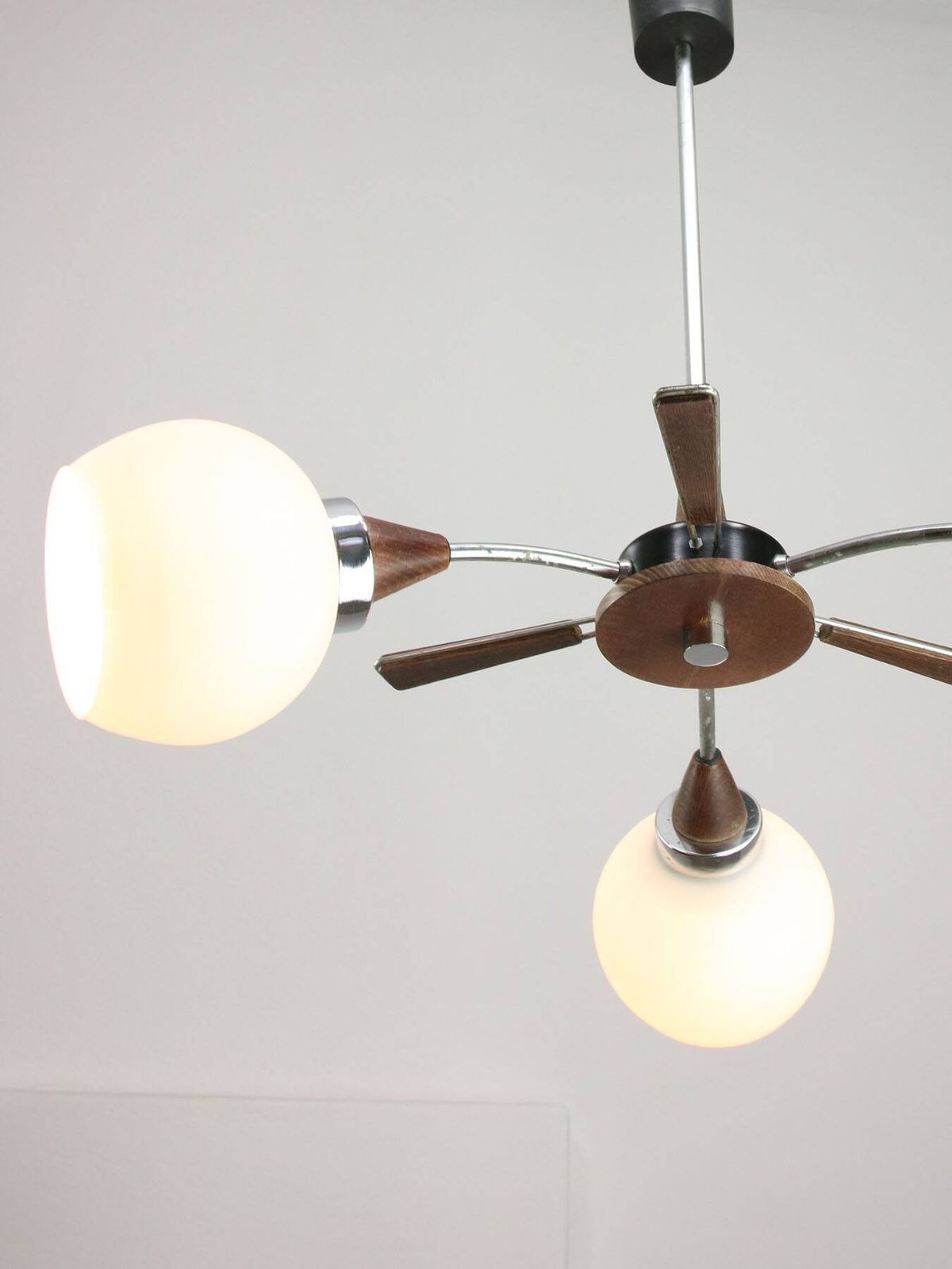 photo furniture Mid Century Italian Chrome And Opaline Chandelier