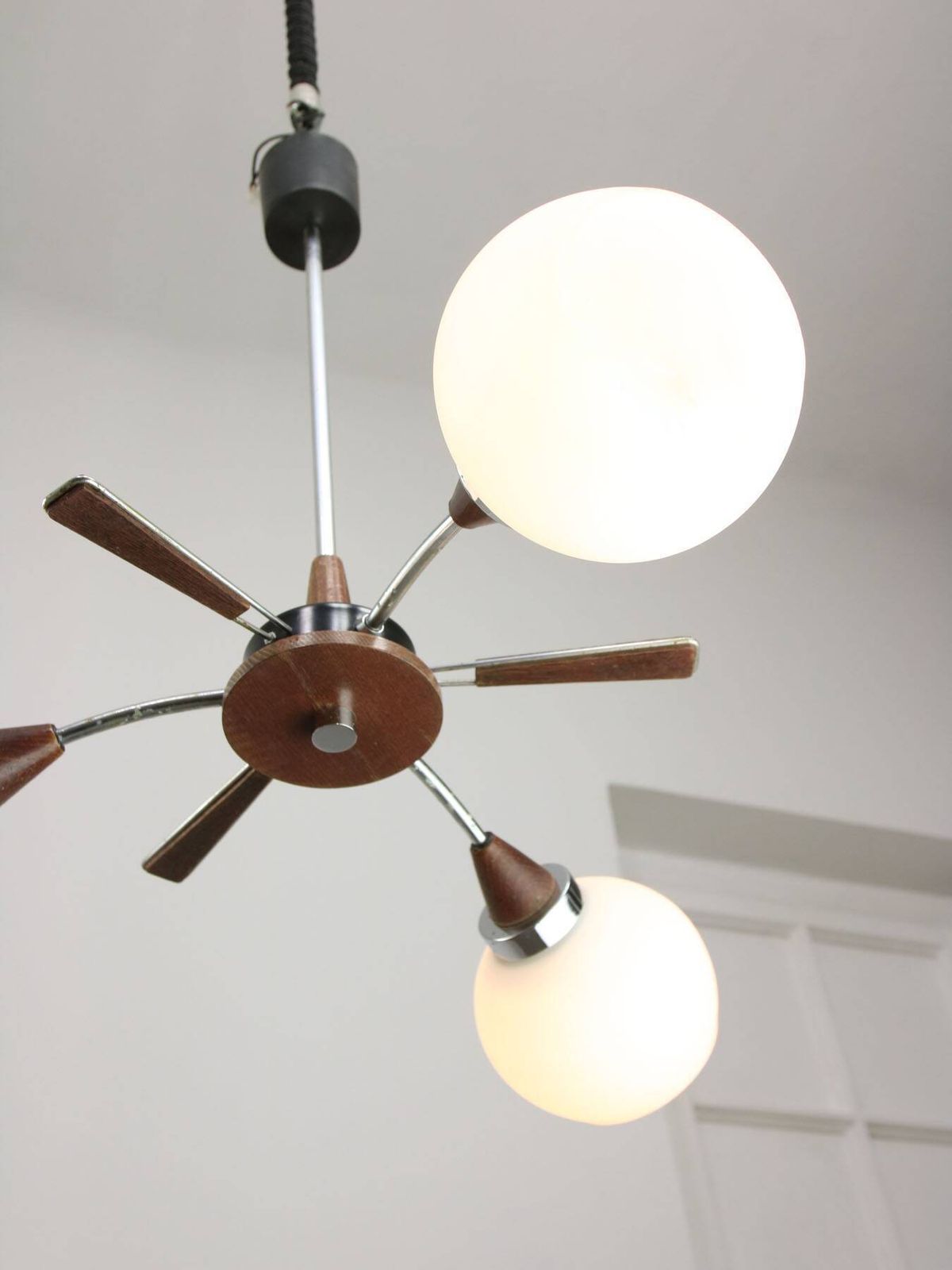 photo buy Mid Century Italian Chrome And Opaline Chandelier