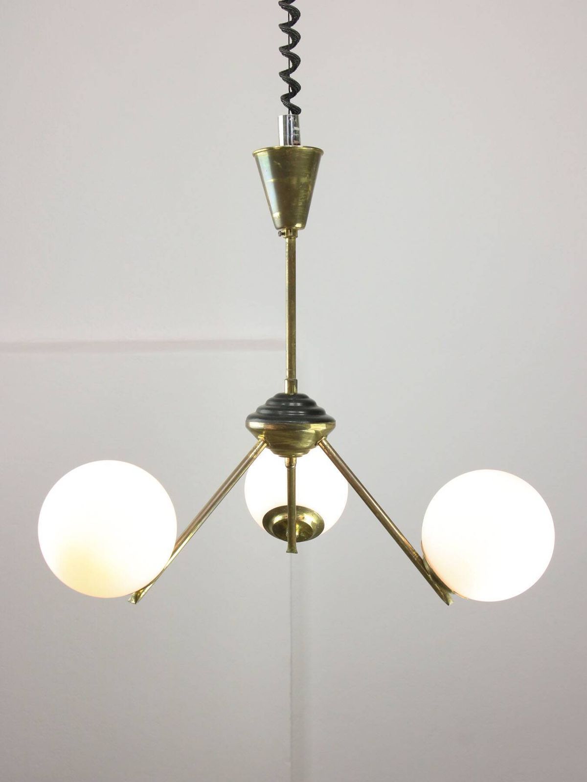 Art Deco Italian Brass And Opaline Chandelier photo furniture