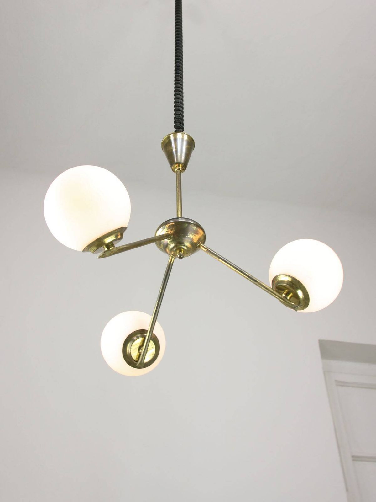 Art Deco Italian Brass And Opaline Chandelier photo buy