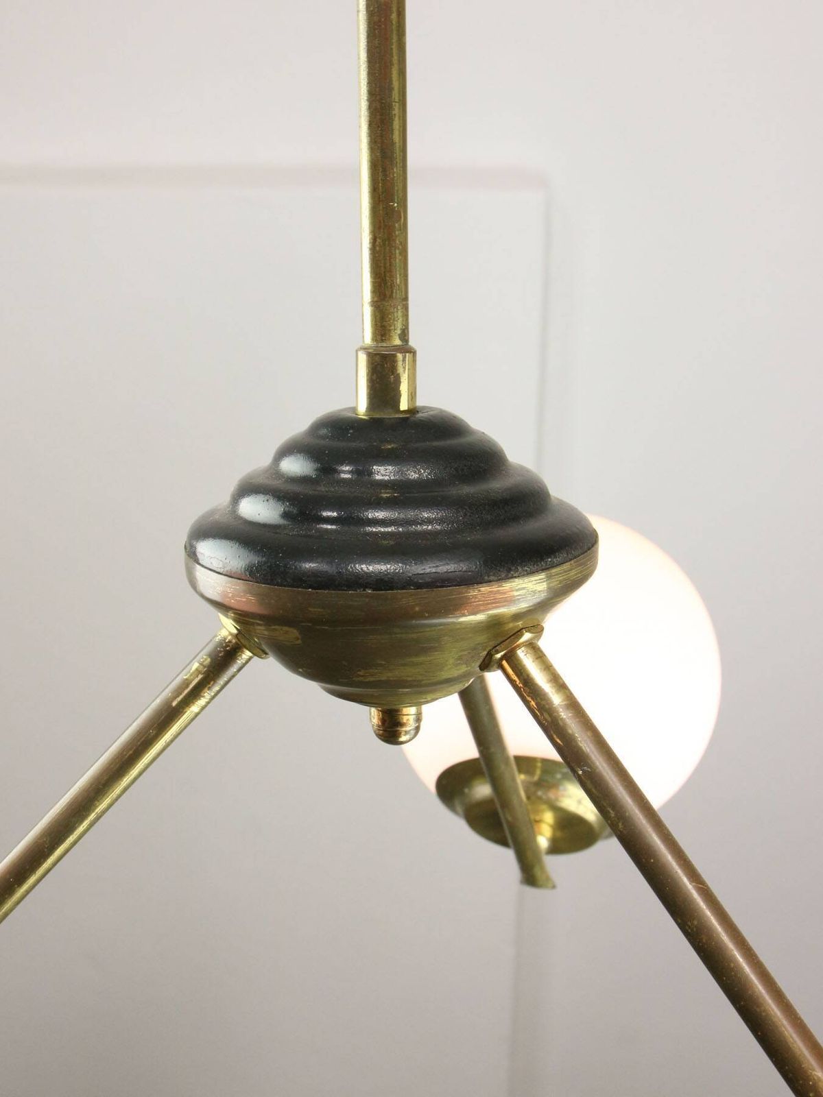 830.0 Art Deco Italian Brass And Opaline Chandelier photo