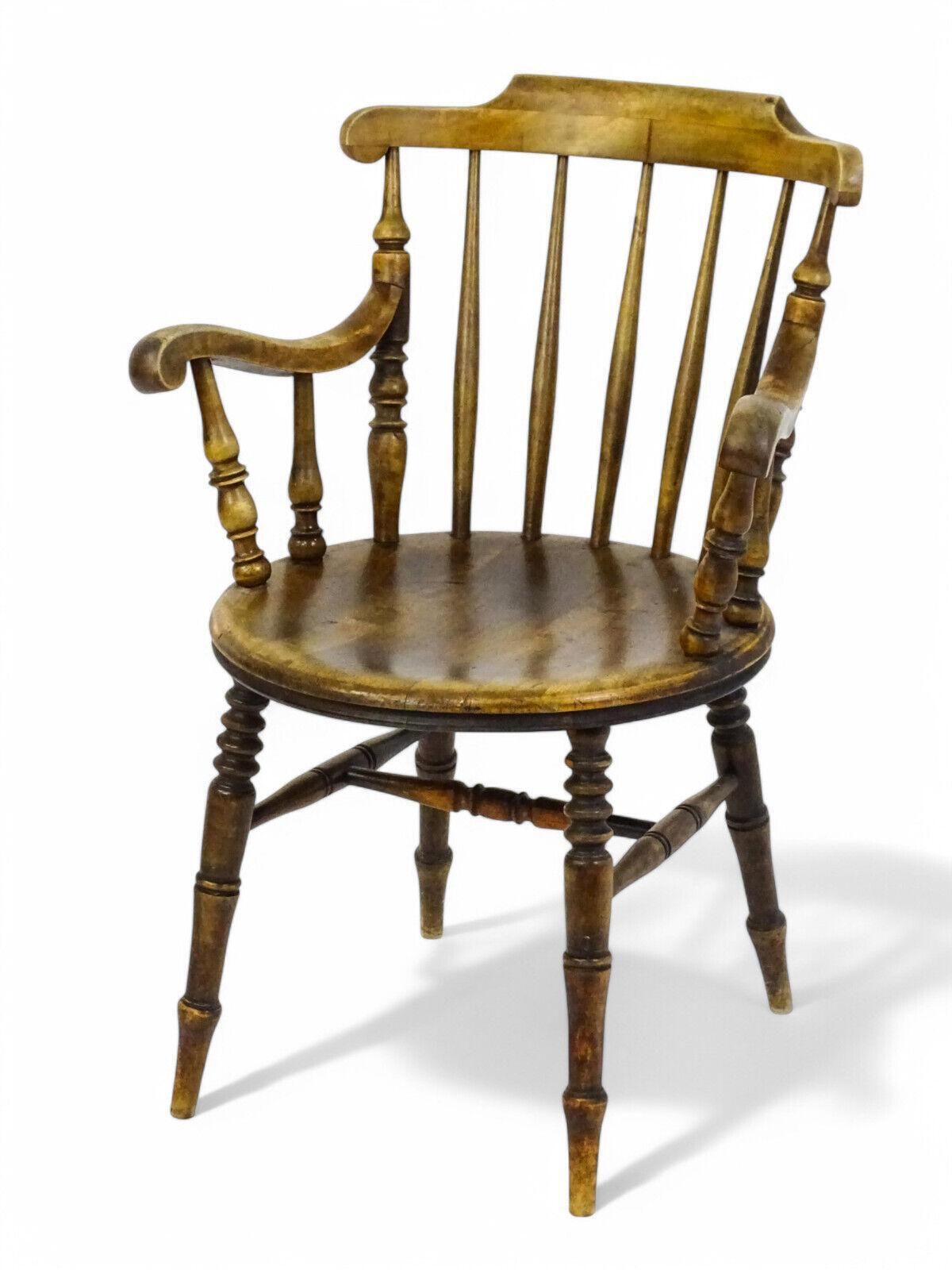 Antique 19th Century Penny Seated Windsor Arm Elbow Chair Scrolled Arms photo for sale
