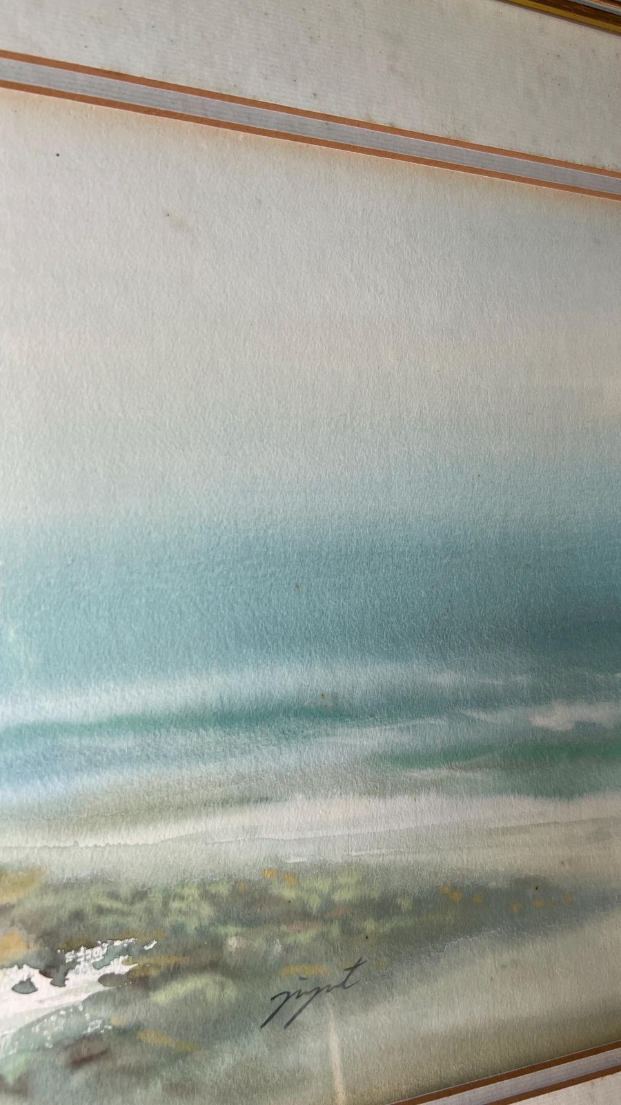 Signed Mid Century Watercolour Seascape Painting – Framed & Glazed photo for sale