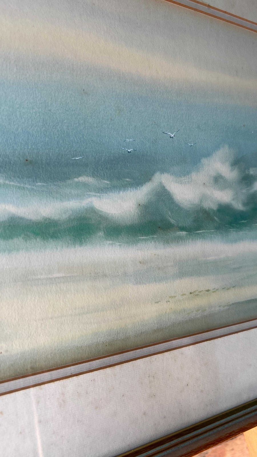 Signed Mid Century Watercolour Seascape Painting – Framed & Glazed photo Art