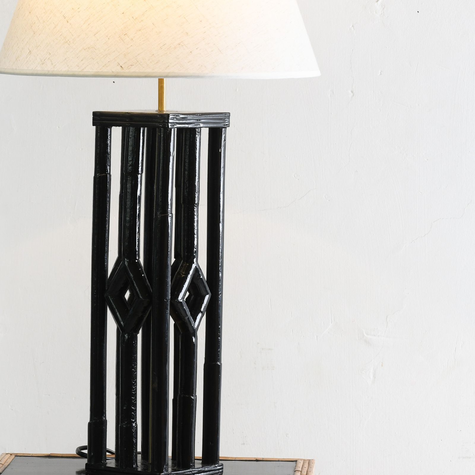 Rattan Table Lamp Black Lacquered Colonial Style photo furniture