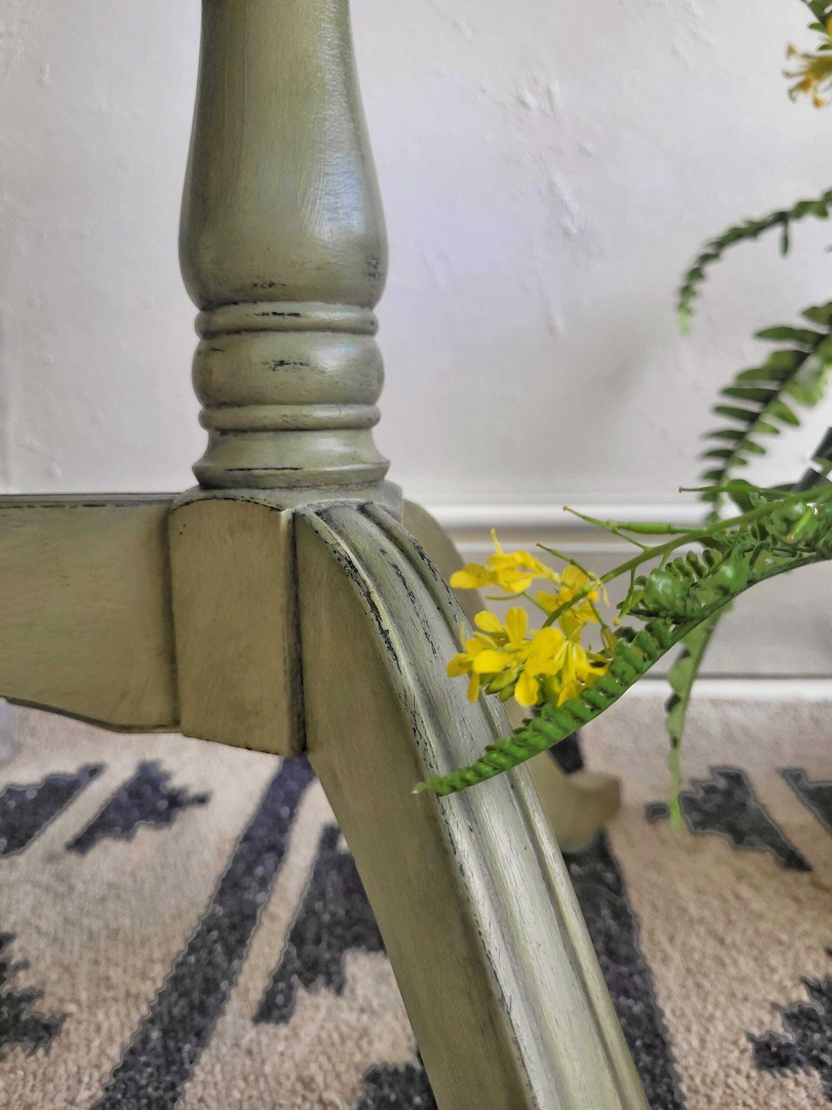 Green Coffee Table  Hand Painted   Country   Farmhouse   Botanical   Occasional Table   Side Table  Fern Print photo vinterior