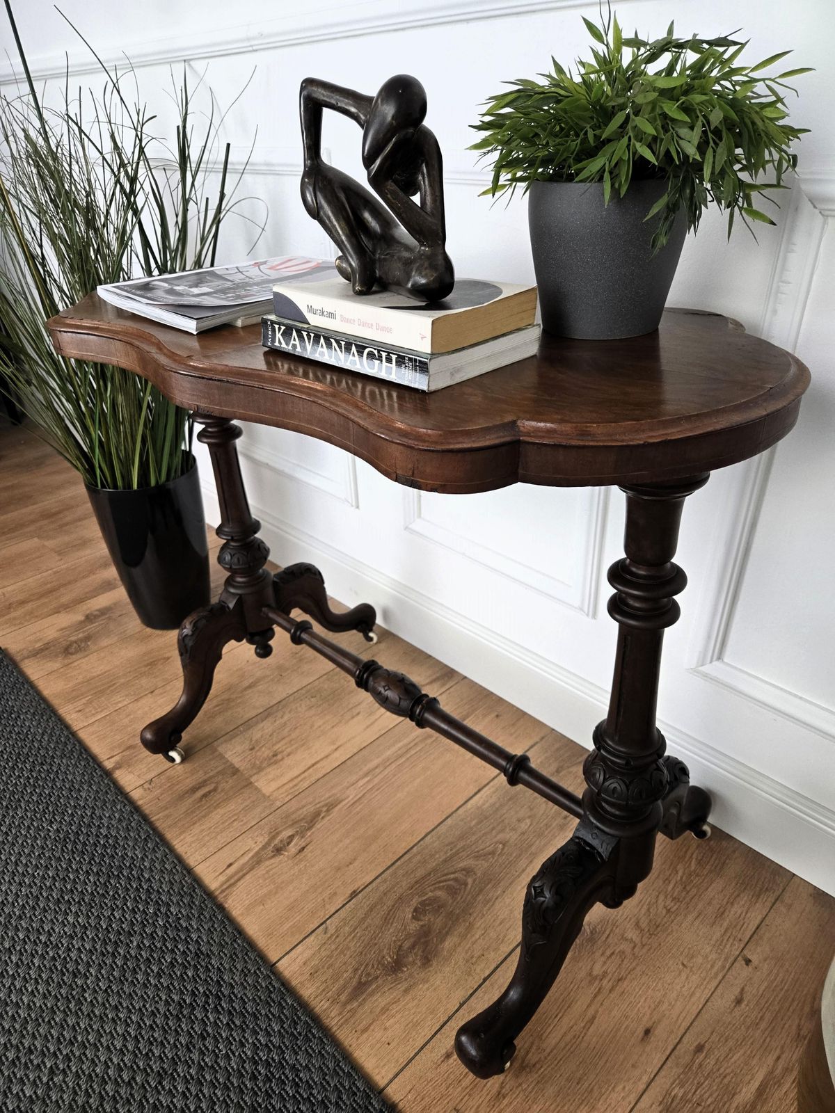 Neoclassical Italian Burl Walnut Wood Coffee Side Table Cart photo 1198.0