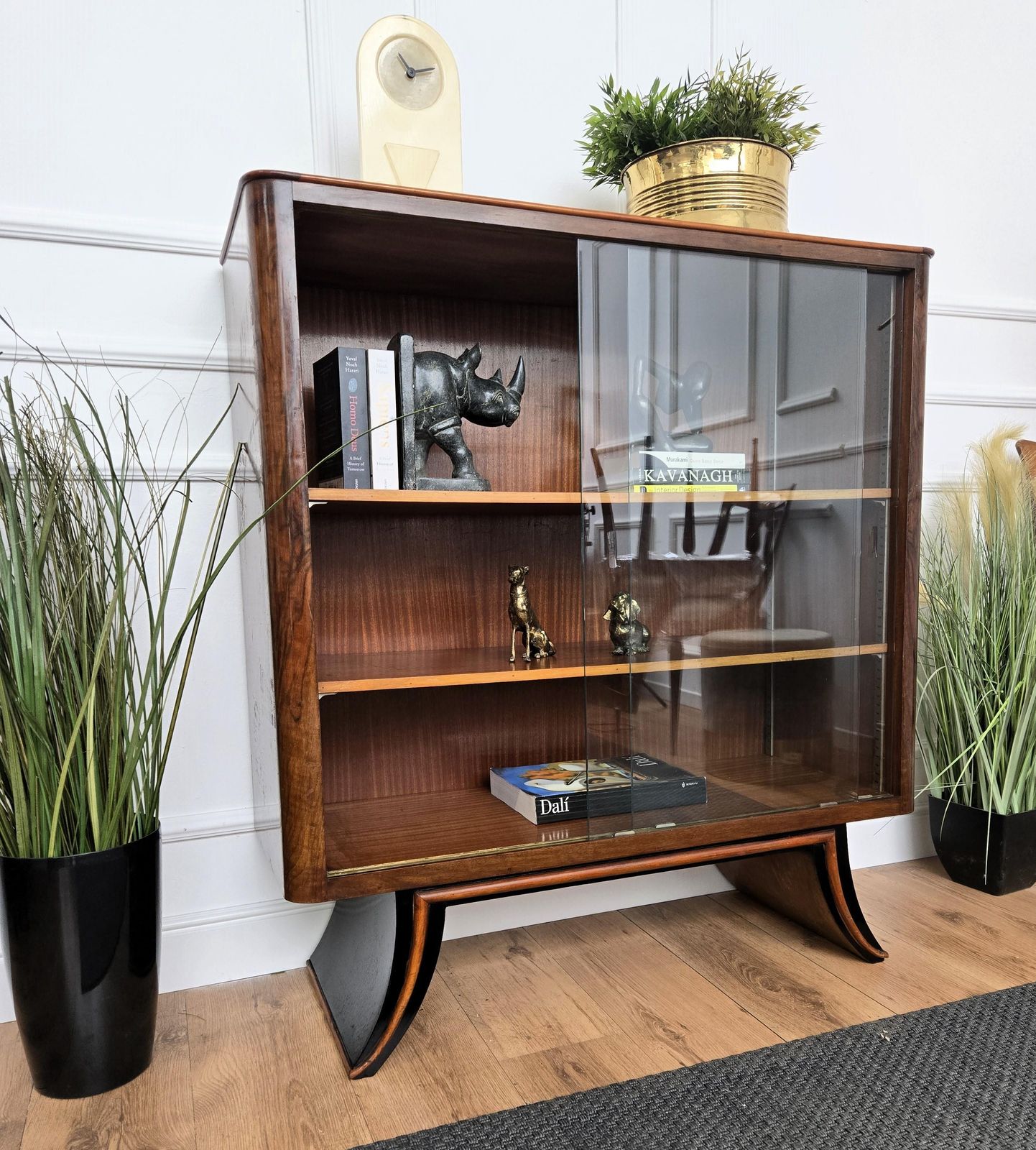 Art Deco Italian Burl Wood Glass Vitrine Sideboard Cabinet Bookcase photo furniture