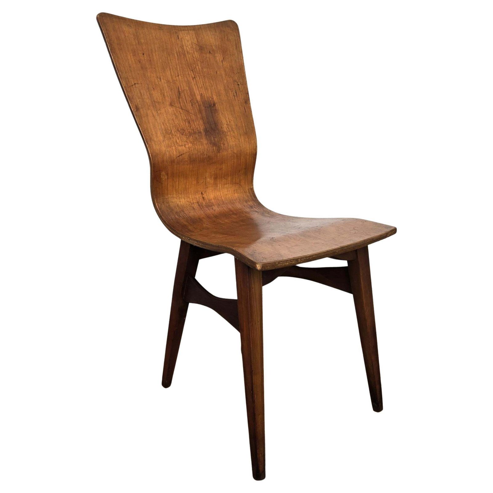 Mid Century Modern Italian Walnut Wood Side Lounge Chair