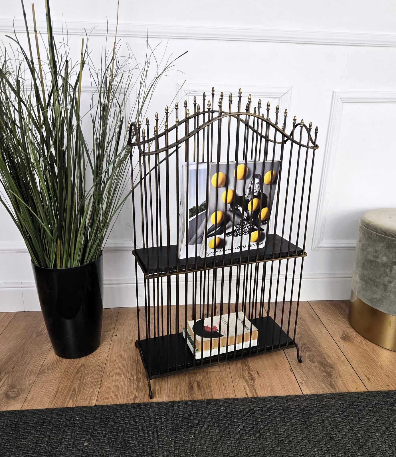 1960s Italian Mid Century Brass Metal Magazine Rack Book Stand photo vinterior