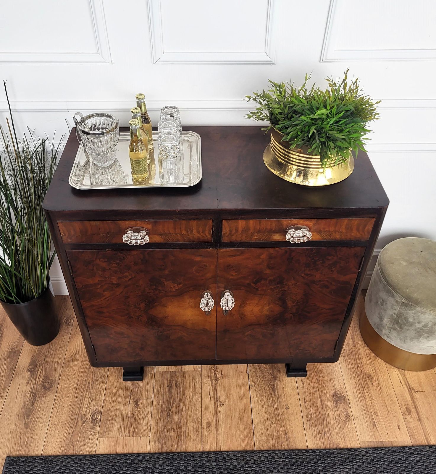 1940s Italian Art Deco Midcentury Modern Walnut Burl Brass Sideboard Credenza photo 2136.0