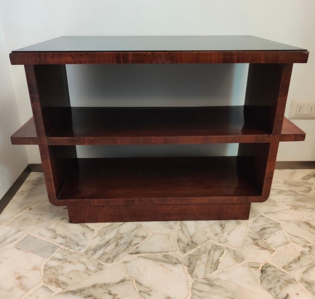 photo for sale Osvaldo Borsani Coffee Table Black Opal Glass Wood 1930 Italy