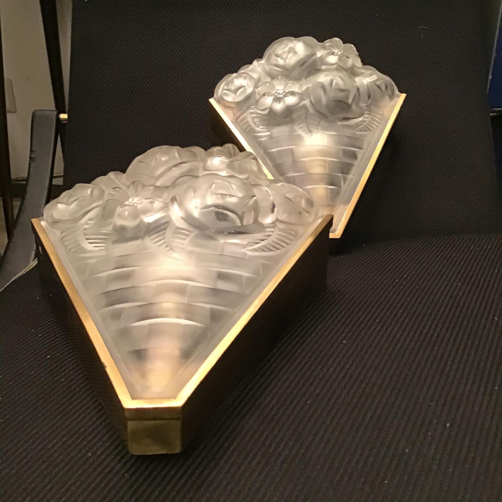 Degue' Pair Of French Wall Lights 1930s Frosted Glass Metal Chrome France photo Lighting