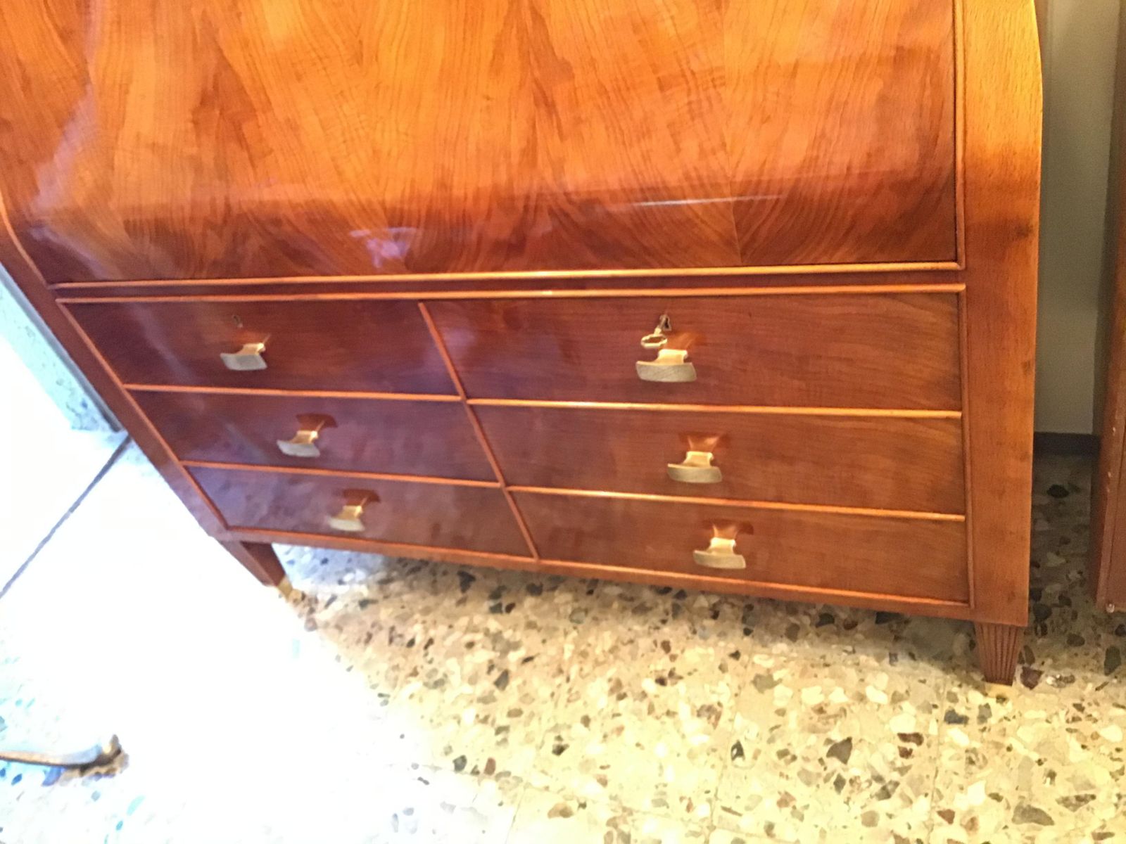 photo for sale Paolo Buffa Bookcase/Drawer Chest /Mobile Bar Brass Glass Wood 1950s Italy