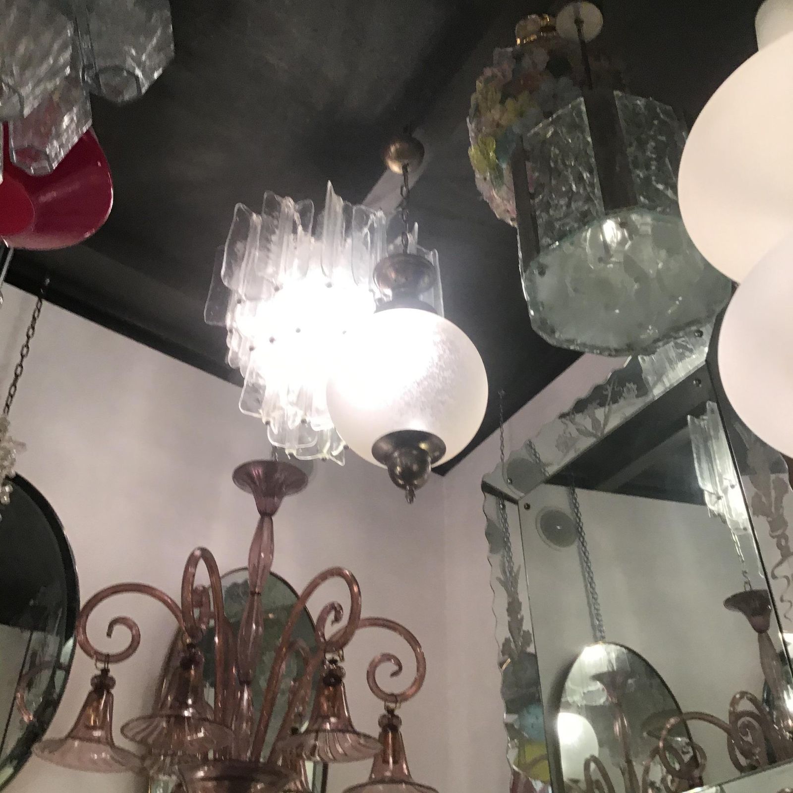 Azucena Luigi Caccia Dominioni Couple Chandeliers Acidate Glass Metal Crome 1950s photo 3853.0
