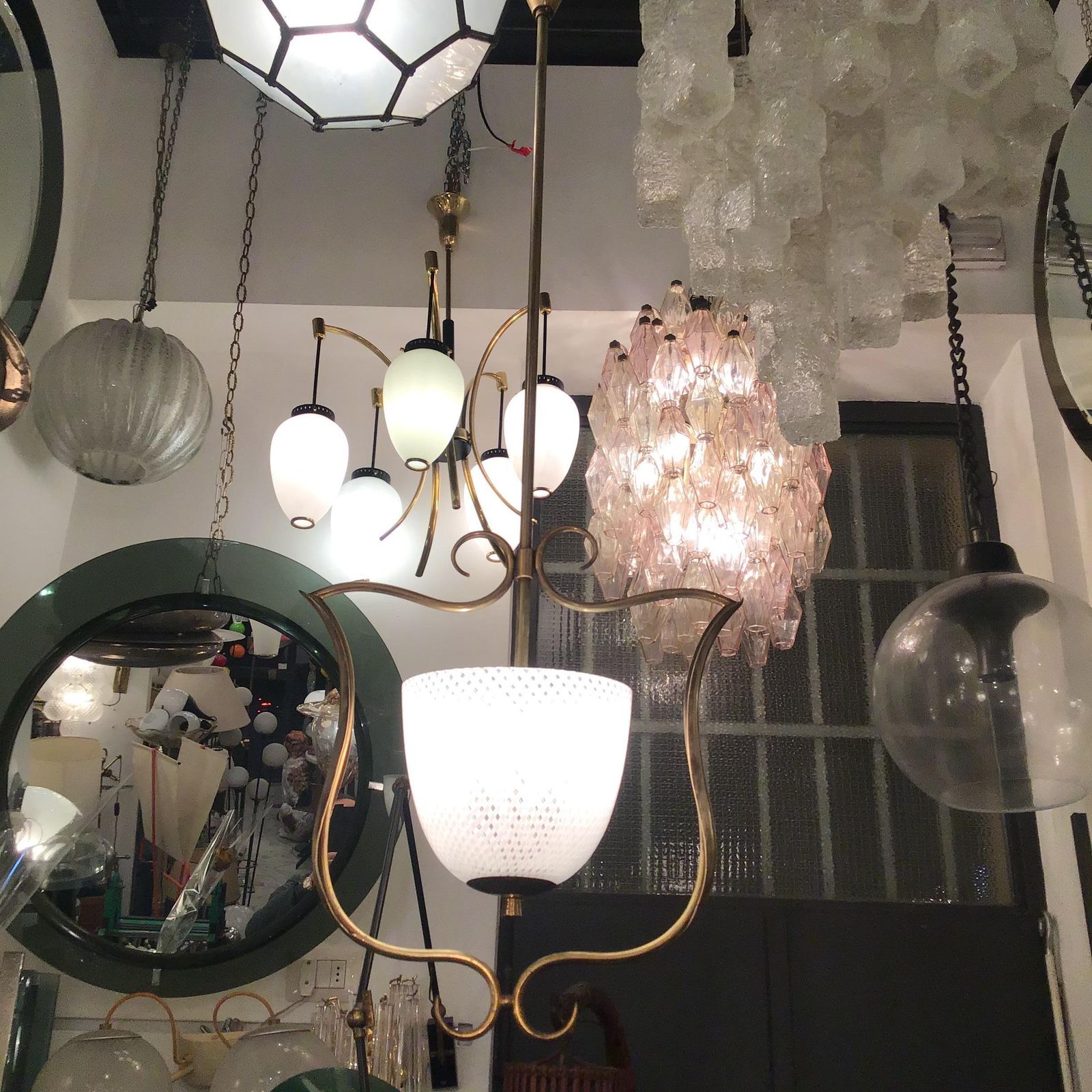 Venini Chandelier Filigrana Brass Murano Glass 1930 Italy photo 2996.0