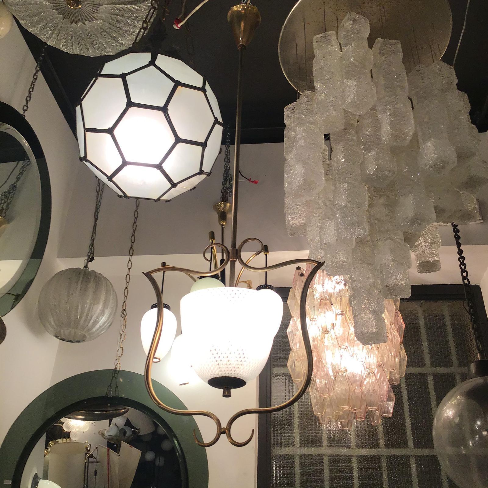 Lighting Venini Chandelier Filigrana Brass Murano Glass 1930 Italy photo