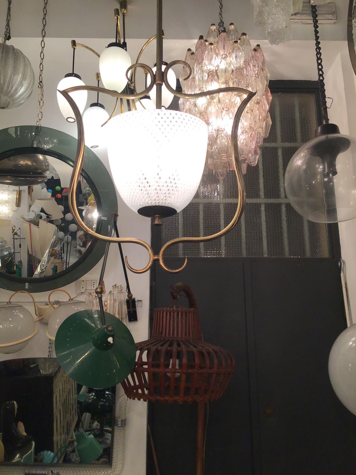 photo vinterior Venini Chandelier Filigrana Brass Murano Glass 1930 Italy