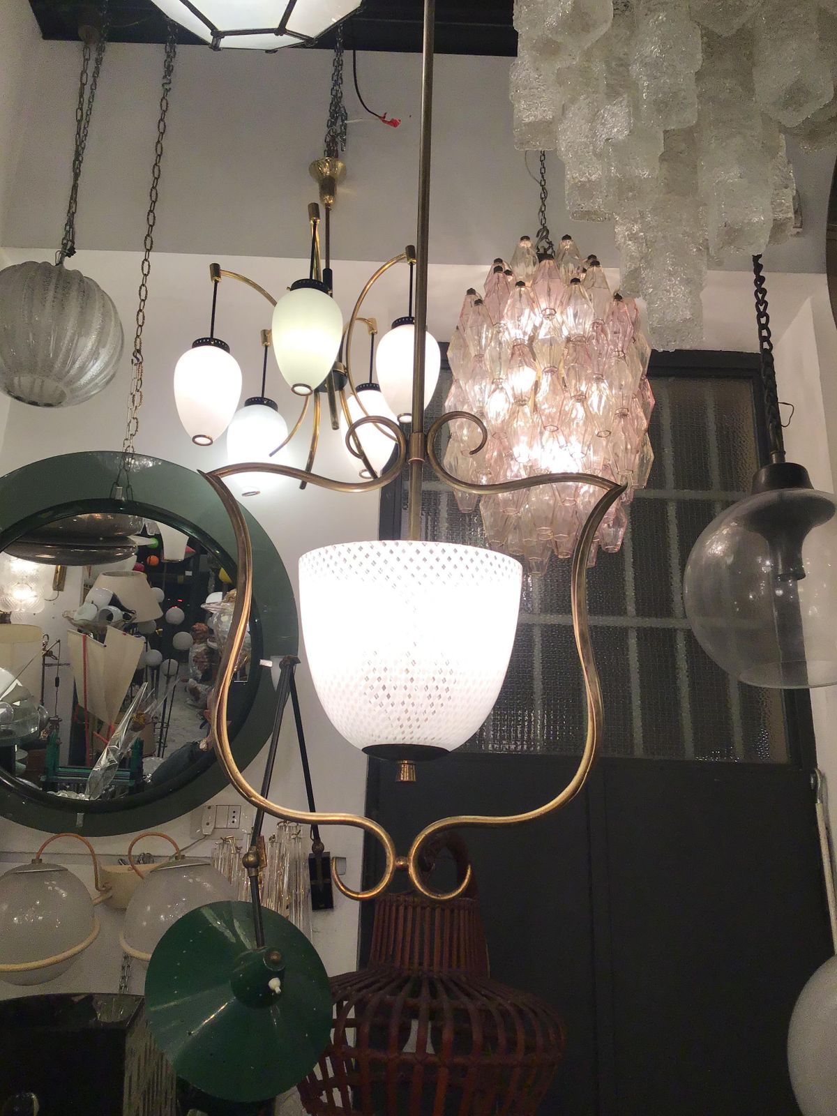 photo buy Venini Chandelier Filigrana Brass Murano Glass 1930 Italy