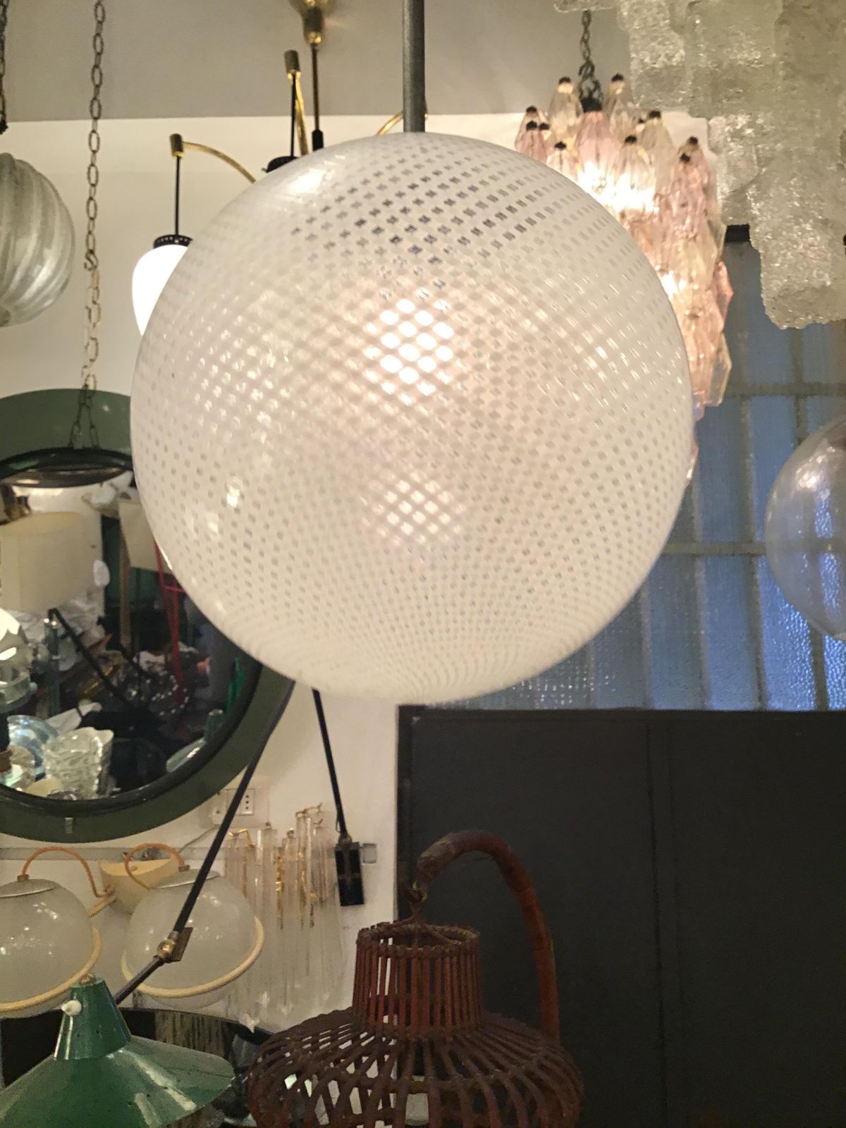 Venini "Filigrana " Chandelier Murano Glass Metal Crome 1930 Italy photo vinterior