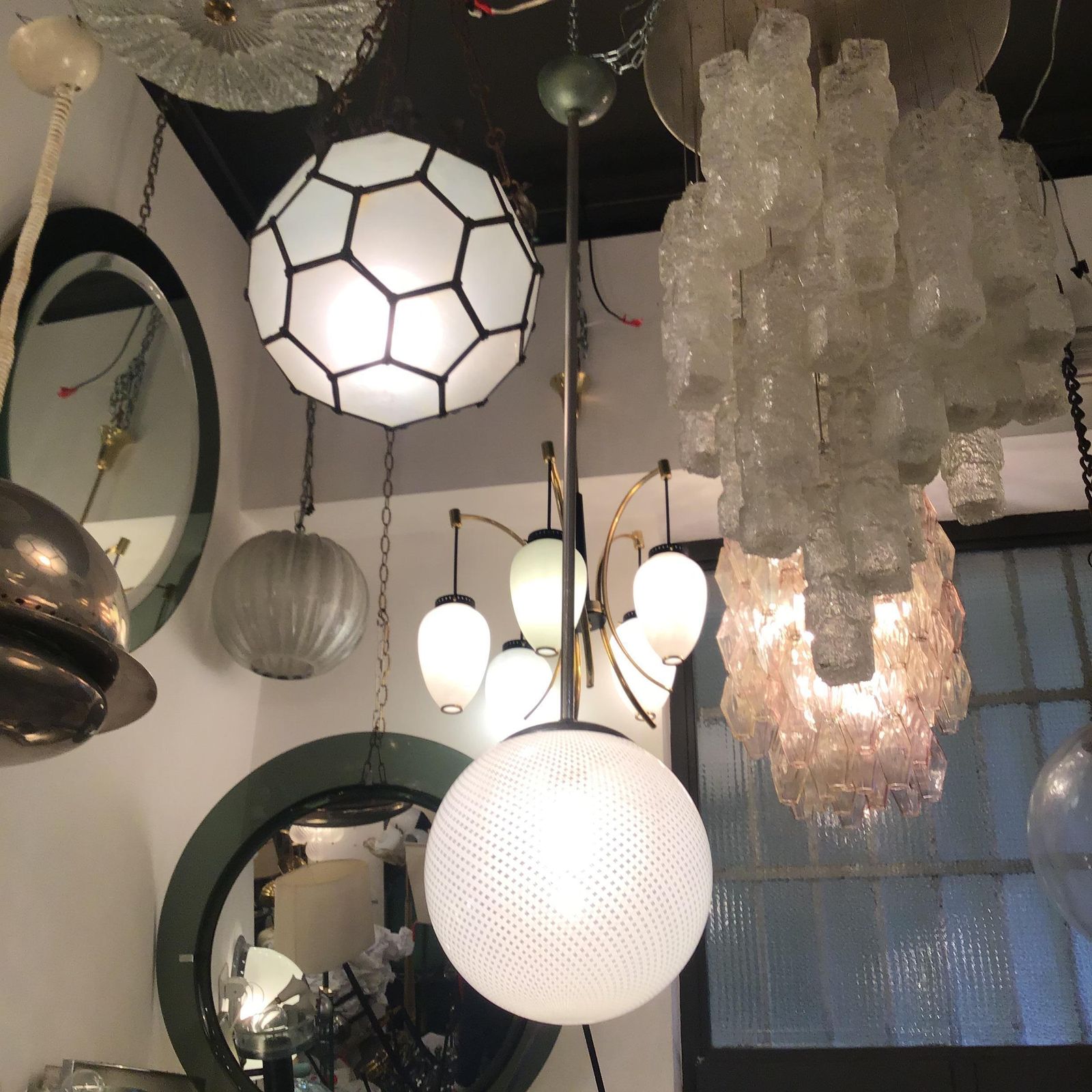 Venini "Filigrana " Chandelier Murano Glass Metal Crome 1930 Italy photo Lighting