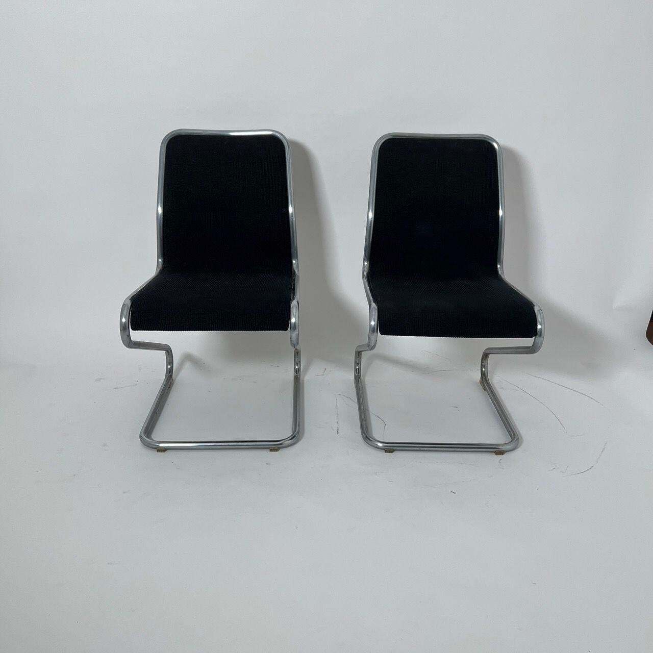 Pair Of Cantilever Z Chairs, Steeltube And Black Fabric, Italy Circa 1970 photo for sale