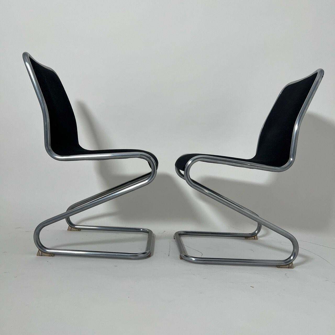 Pair Of Cantilever Z Chairs, Steeltube And Black Fabric, Italy Circa 1970 photo Furniture
