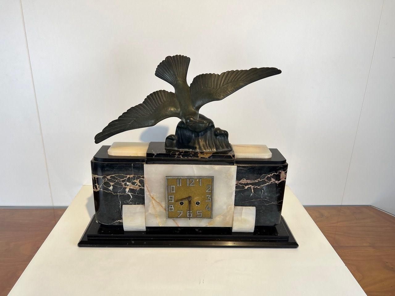 Art Deco Mantel Clock With Bird Sculpture, Marble, France Circa 1930 photo furniture