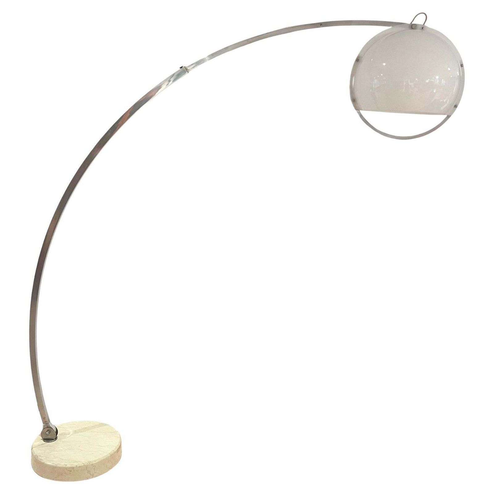 Arc Floor Lamp By Guzzini, Aluminum, Travertine, Italy Circa 1970