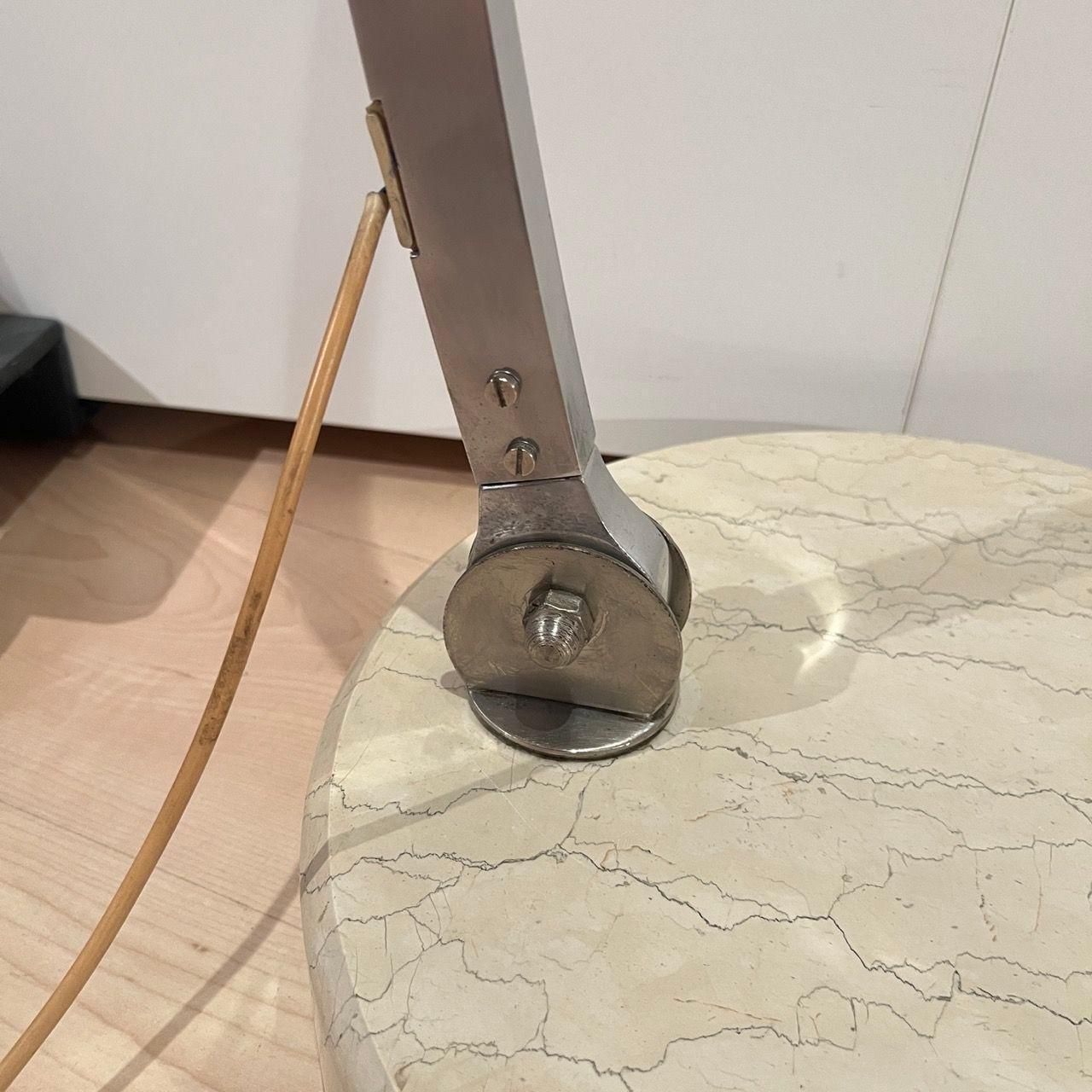 photo vinterior Arc Floor Lamp By Guzzini, Aluminum, Travertine, Italy Circa 1970