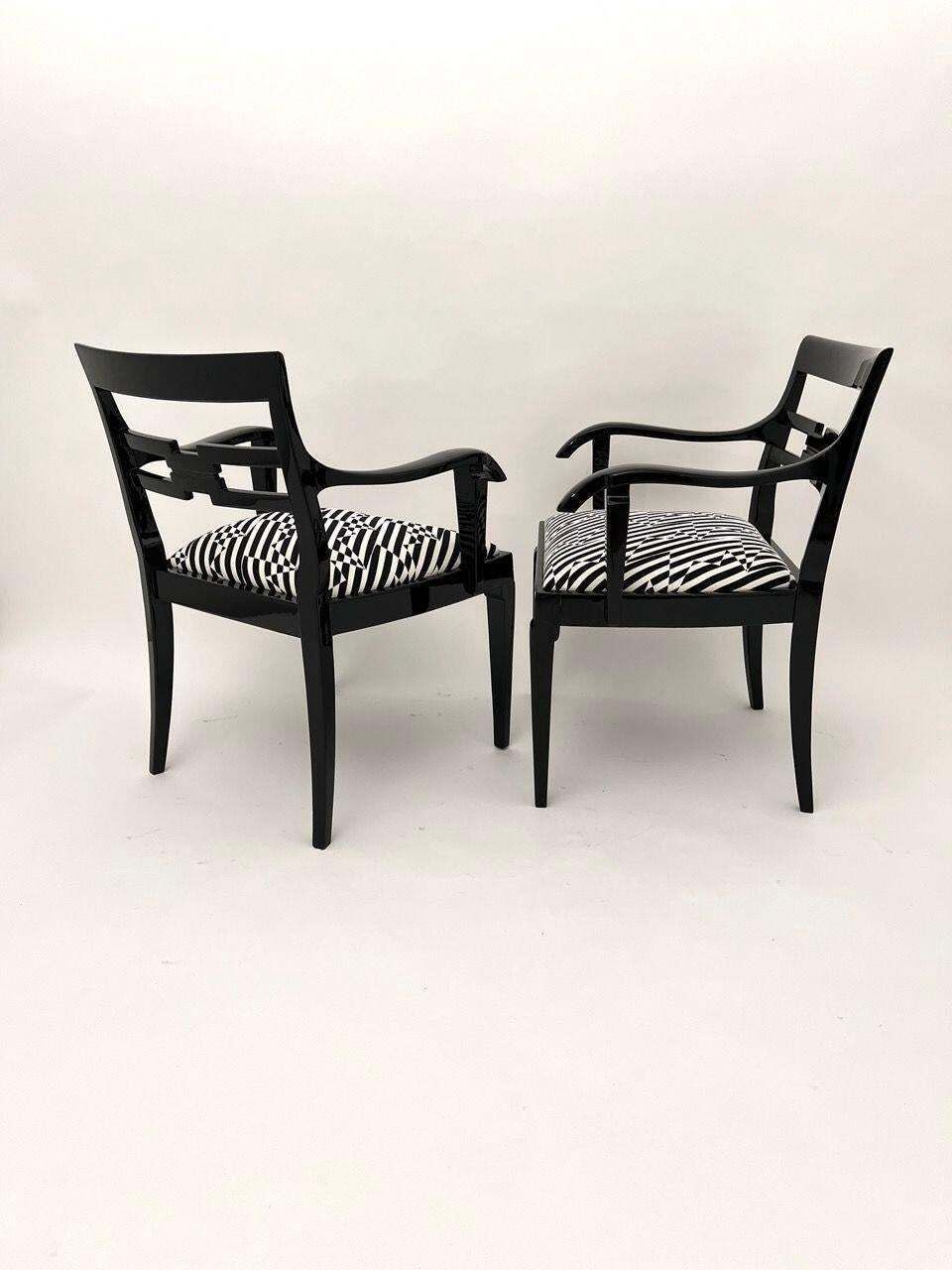 Pair Of Art Deco Armchairs, Black Lacquer, Black Creme Fabric, Germany Ca. 1925 photo 3872.96